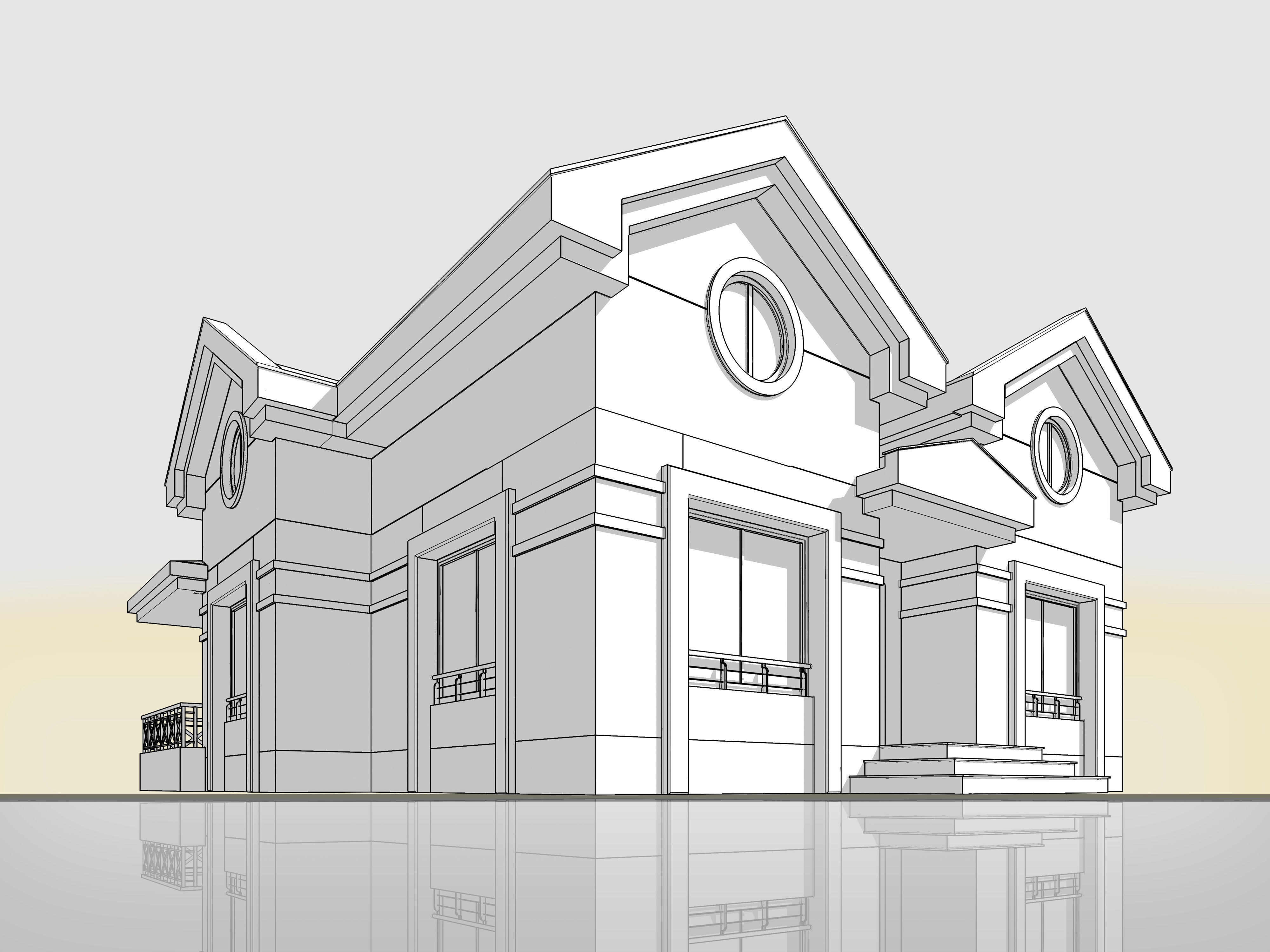 Home Architectural 3d Model with Render Scene Low-poly 3D model_1