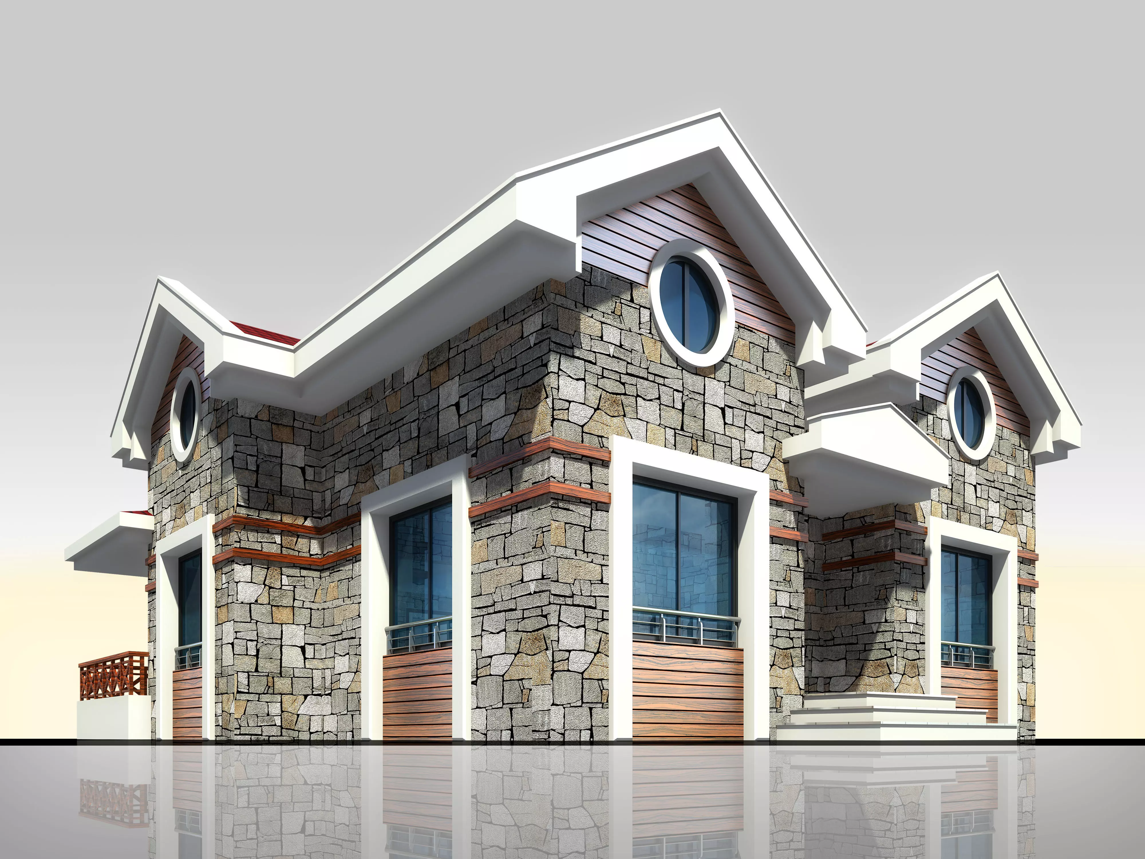 Home Architectural 3d Model with Render Scene Low-poly 3D model_0