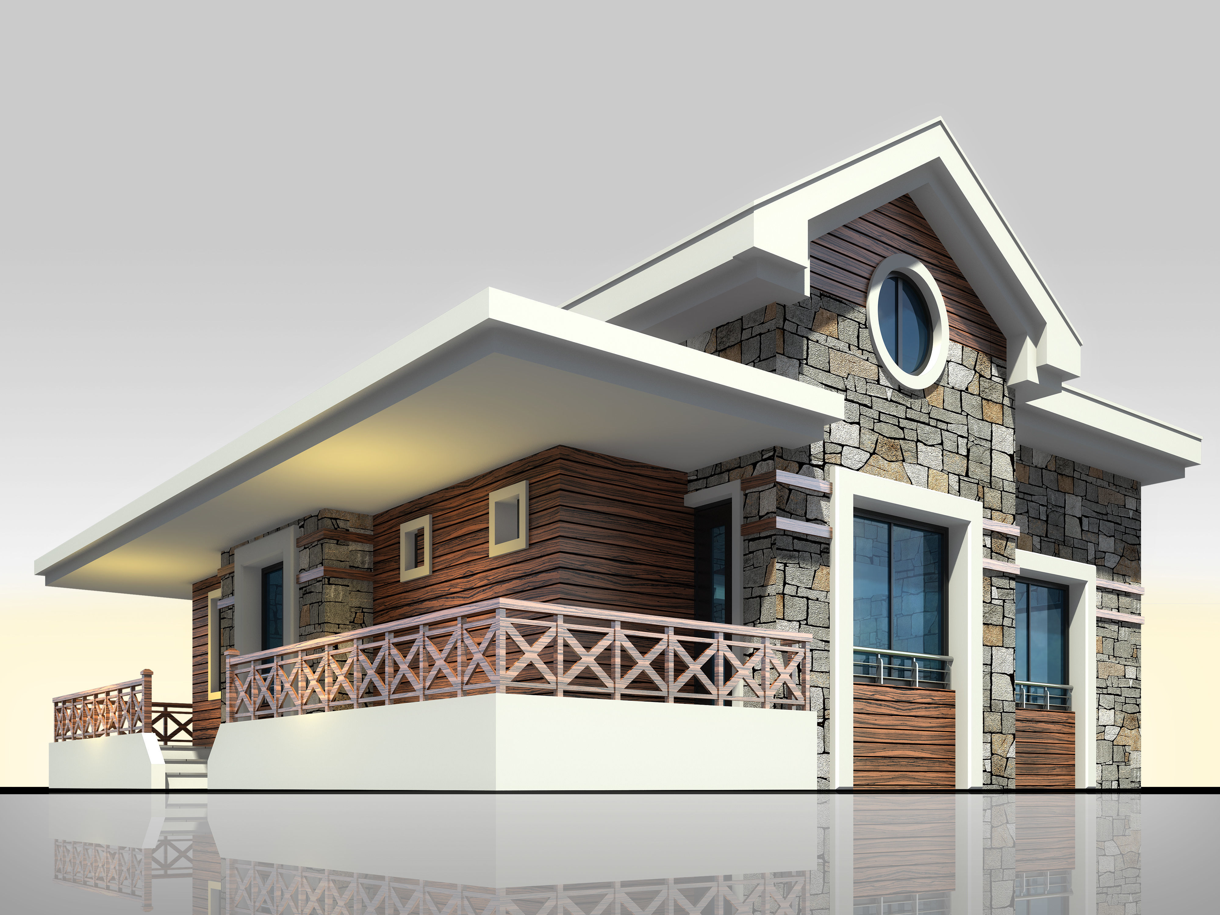 Home Architectural 3d Model with Render Scene Low-poly 3D model_2