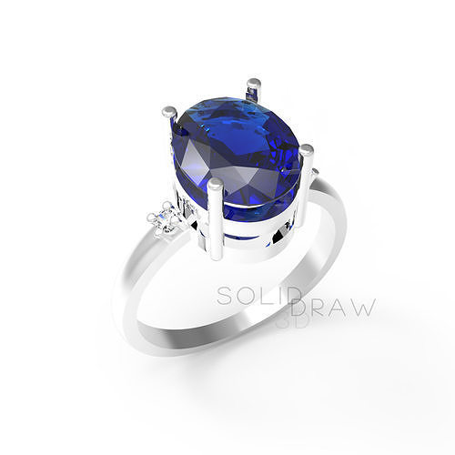 Ring Oval Stone Saphire diamond 3D print model Free 3D print model