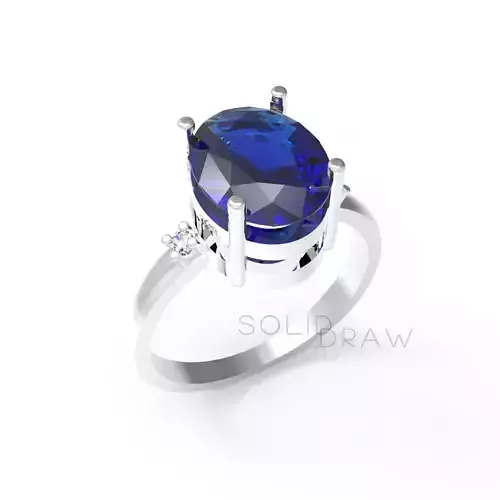 Ring Oval Stone Saphire diamond 3D print model Free 3D print model