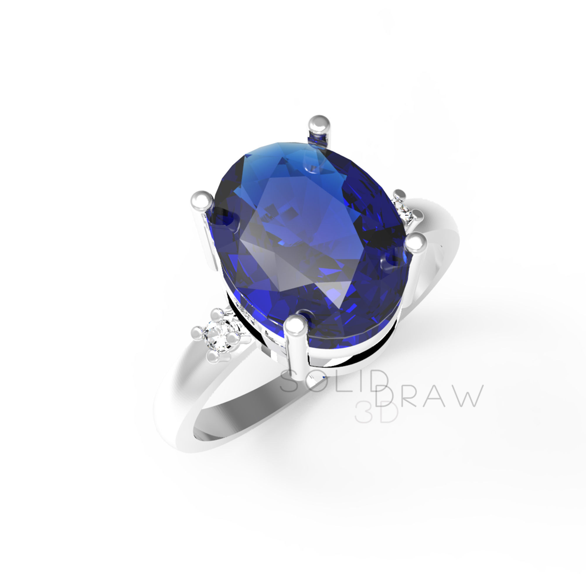Ring Oval Stone Saphire diamond 3D print model Free 3D print model_1