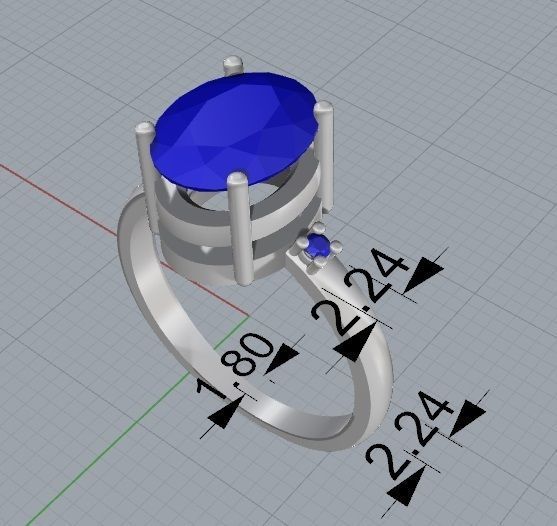 Ring Oval Stone Saphire diamond 3D print model Free 3D print model_3