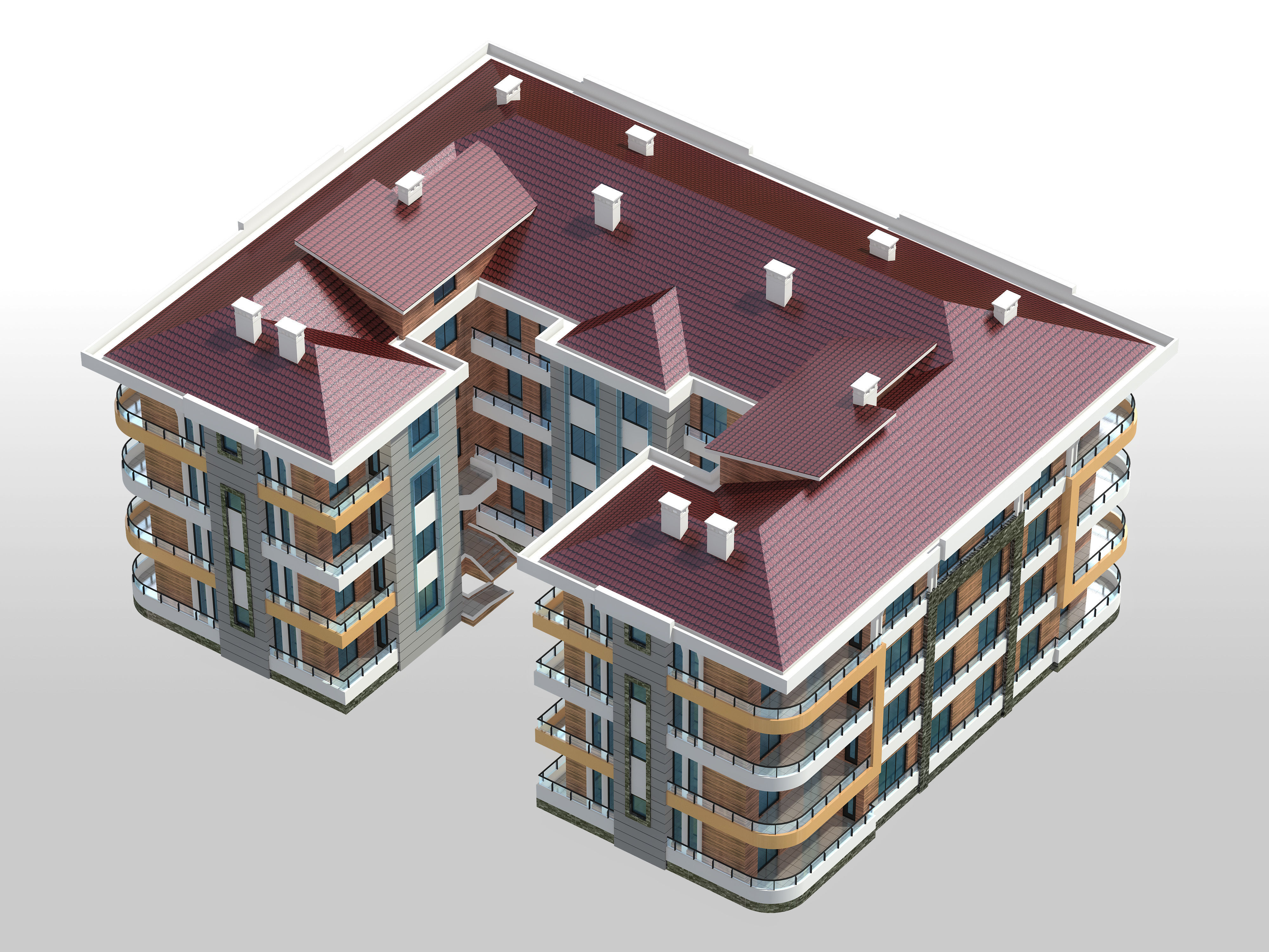 U Type Planning Architectural 3d Model with Render Scene Low-poly 3D model_5