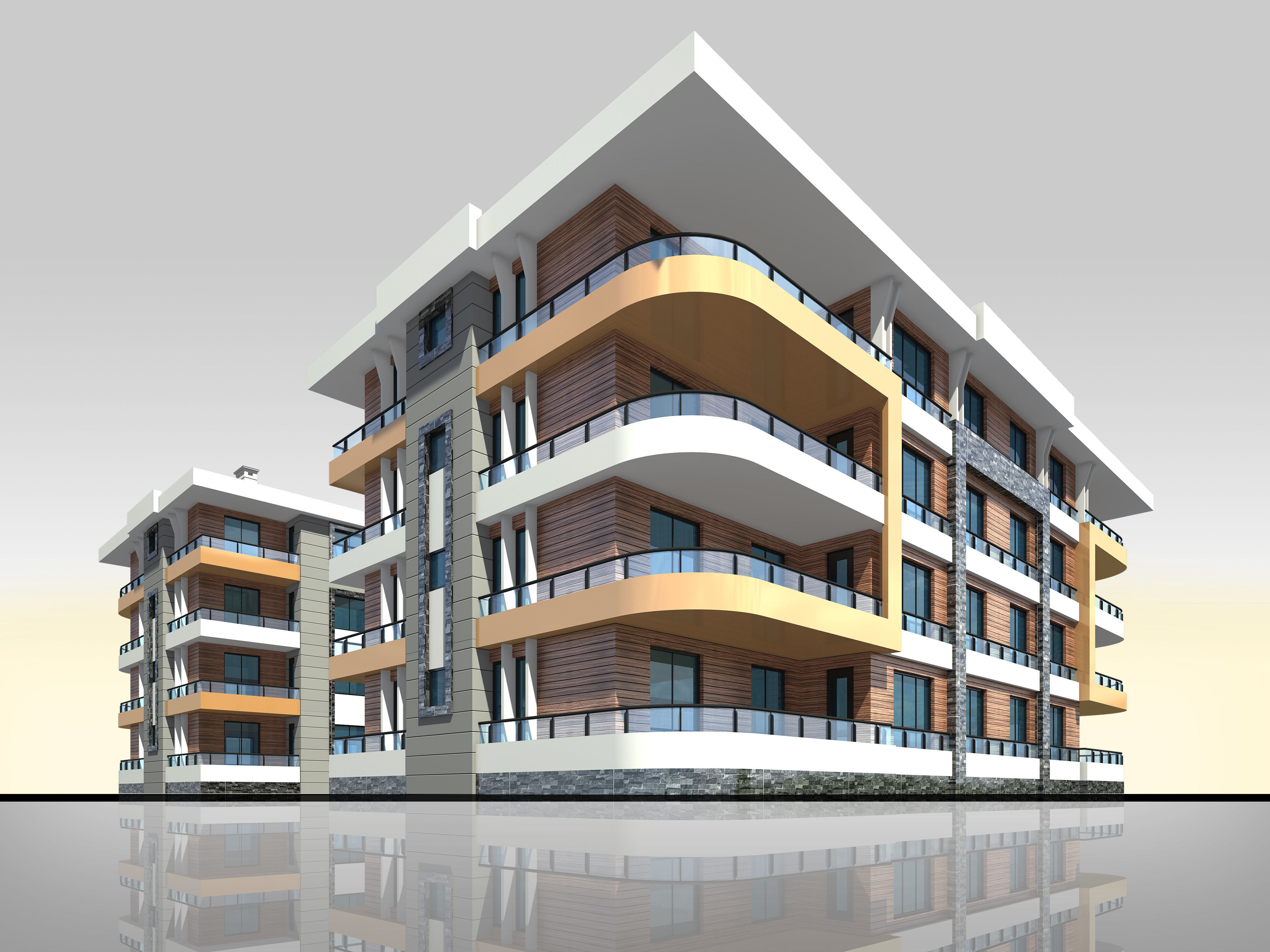 U Type Planning Architectural 3d Model with Render Scene Low-poly 3D model_1