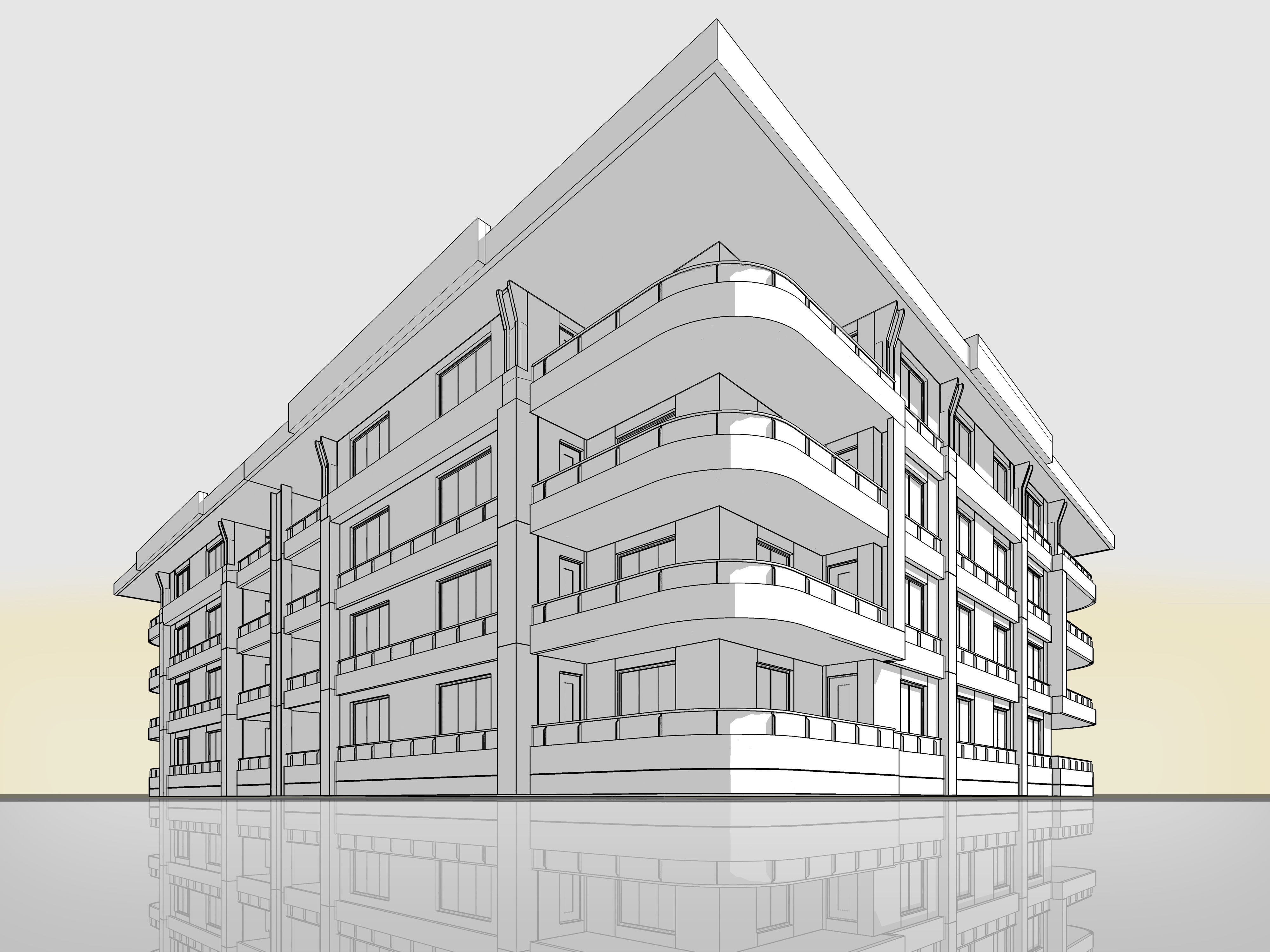 U Type Planning Architectural 3d Model with Render Scene Low-poly 3D model_2