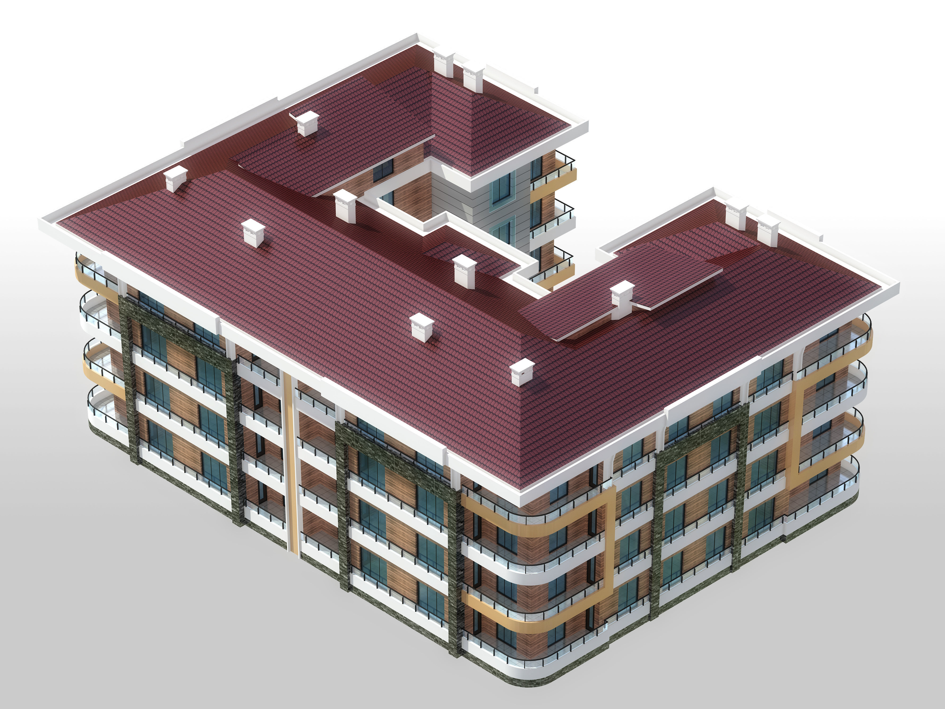 U Type Planning Architectural 3d Model with Render Scene Low-poly 3D model_6