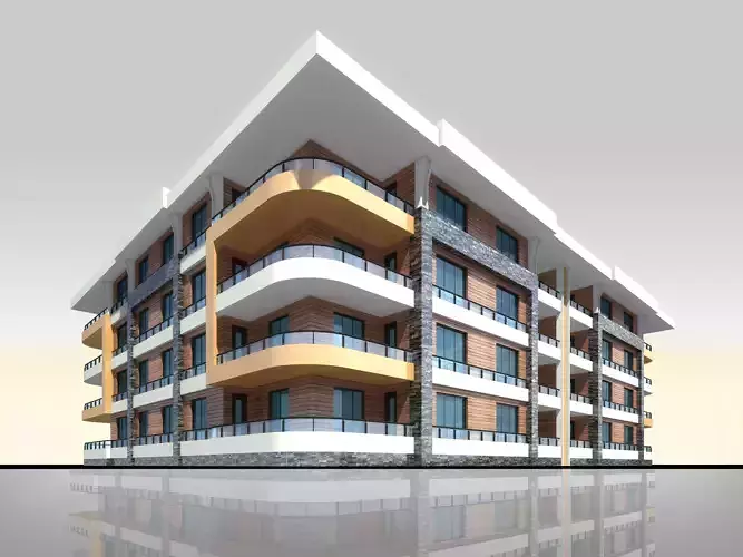 U Type Planning Architectural 3d Model with Render Scene Low-poly 3D model