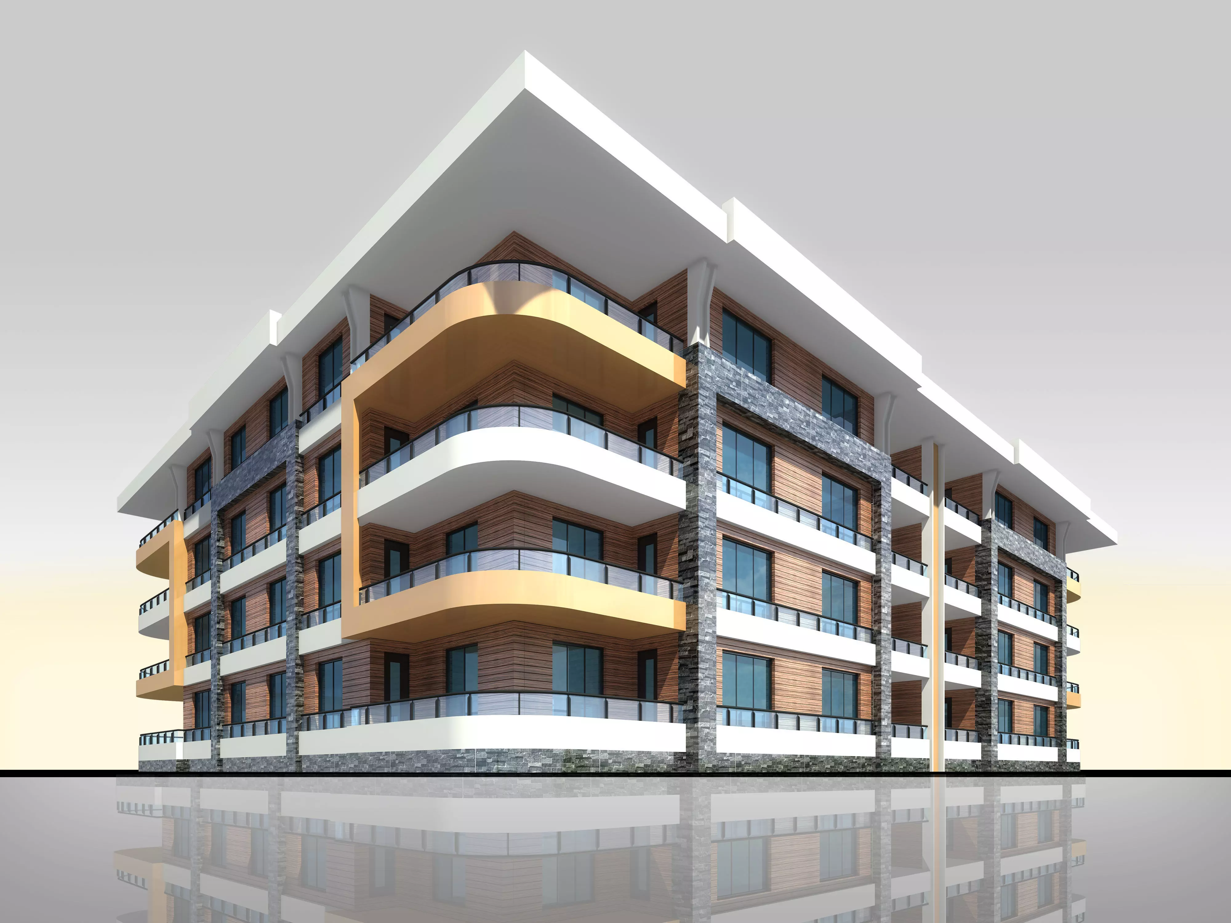 U Type Planning Architectural 3d Model with Render Scene Low-poly 3D model_0
