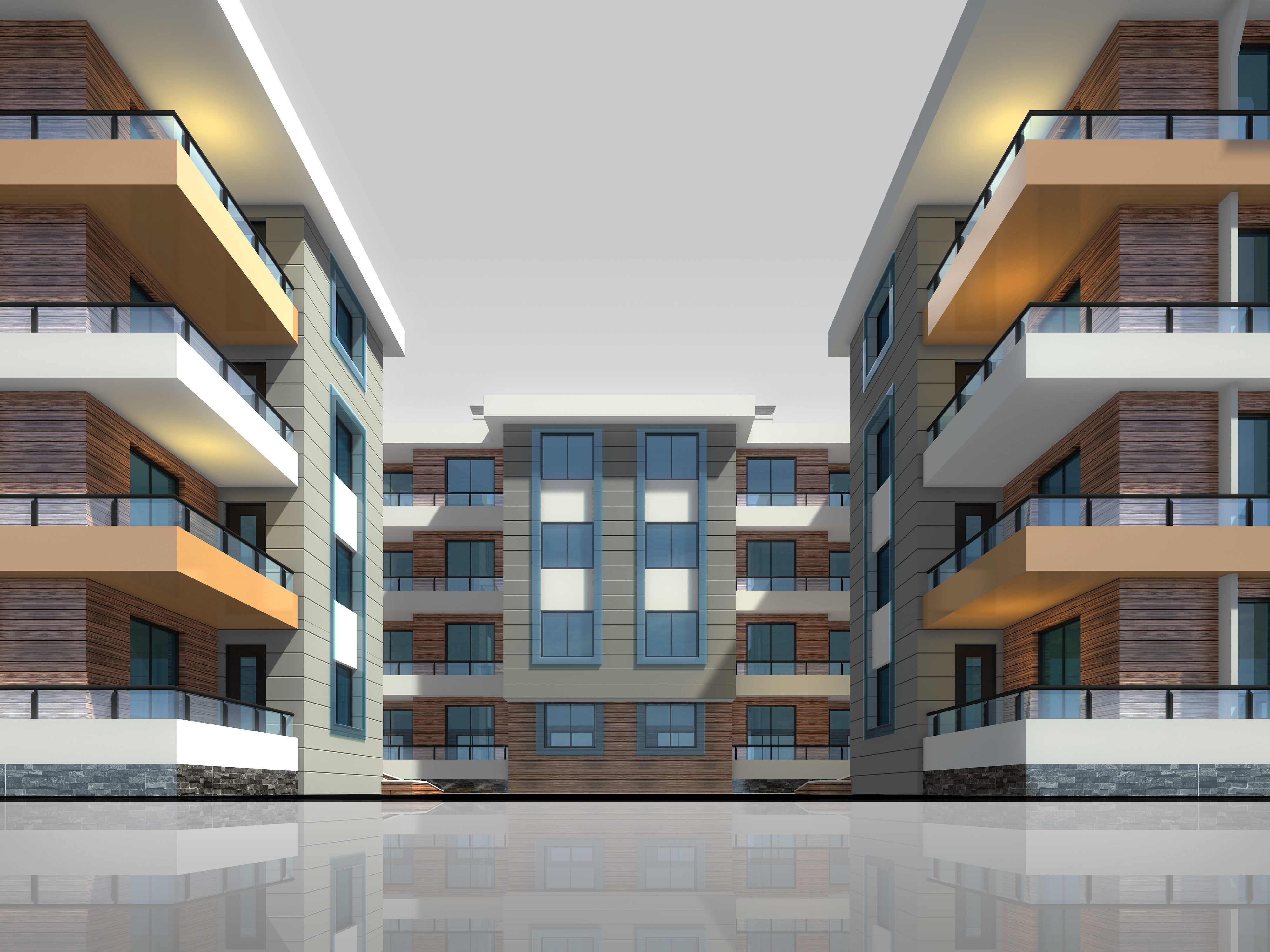 U Type Planning Architectural 3d Model with Render Scene Low-poly 3D model_3