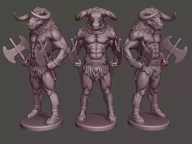 Minotaur Warrior Stand two Axes 3D print model