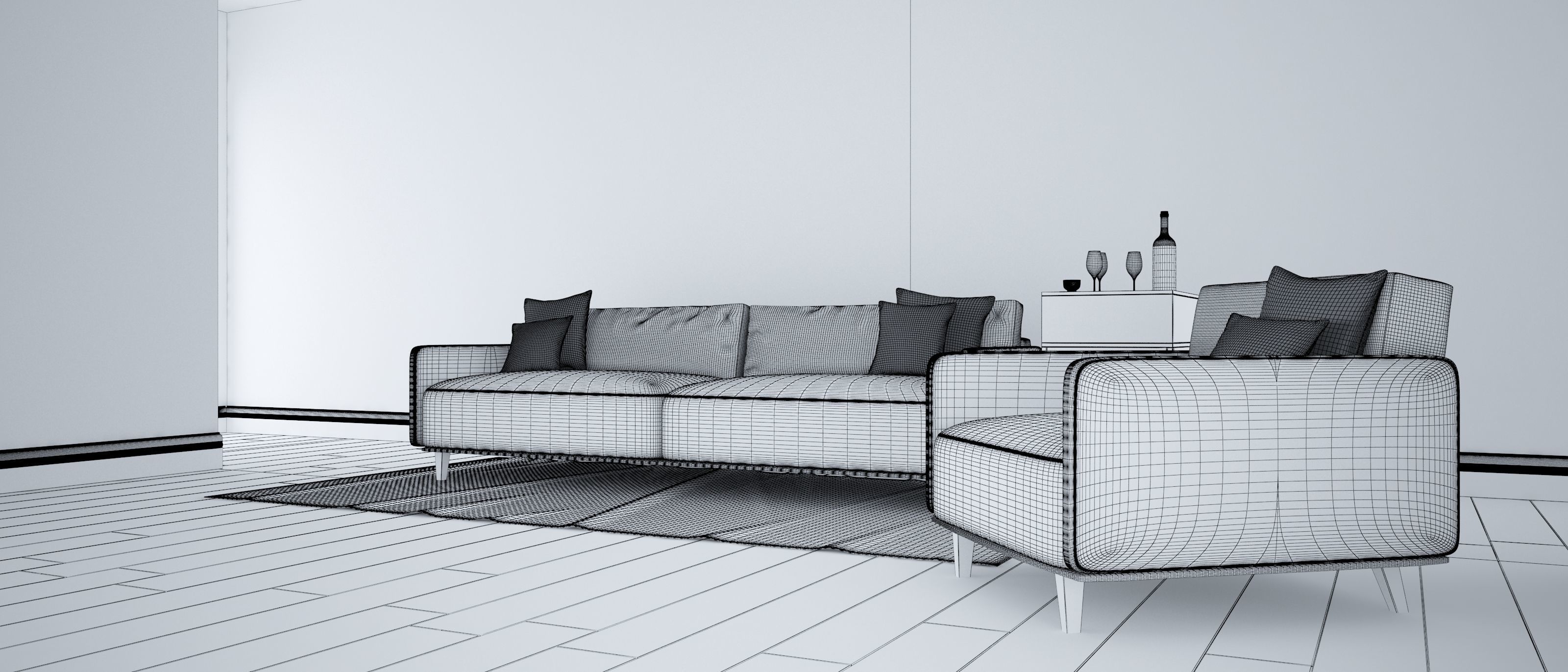 Sofa set - Interior Furniture 05 3D model_5