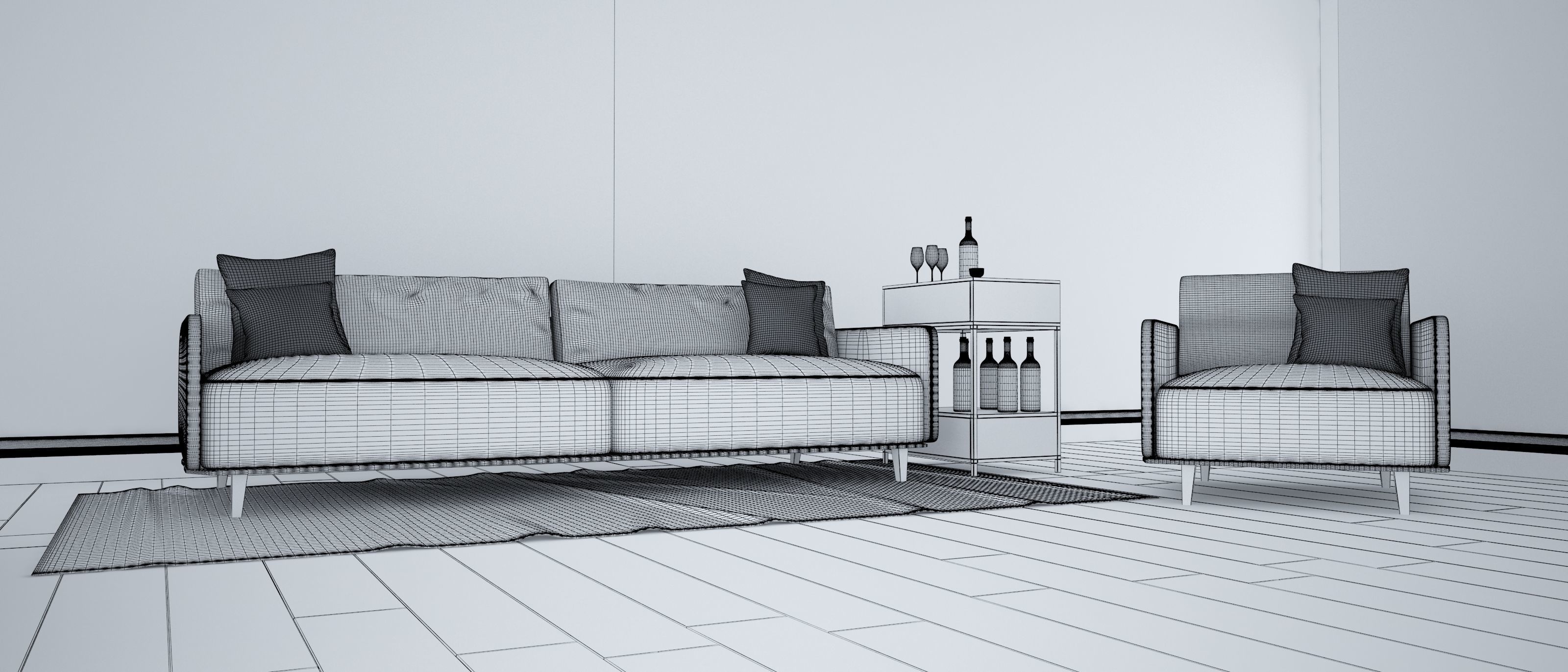 Sofa set - Interior Furniture 05 3D model_3