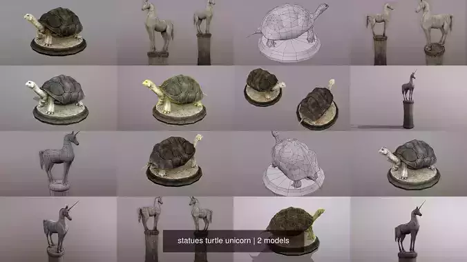 statues turtle unicorn 3D Model Collection