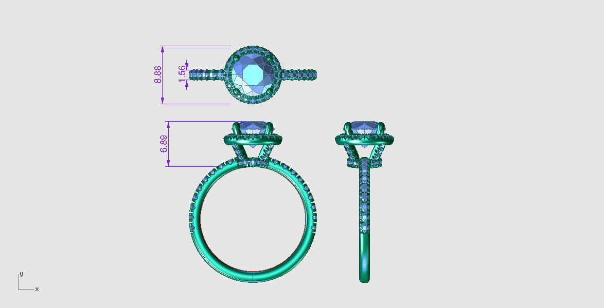 ZRP005 halo engagement ring in rose gold 3D print model_6