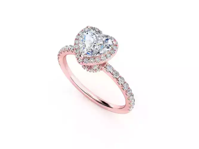 ZRP007 heart halo engagement ring in rose gold