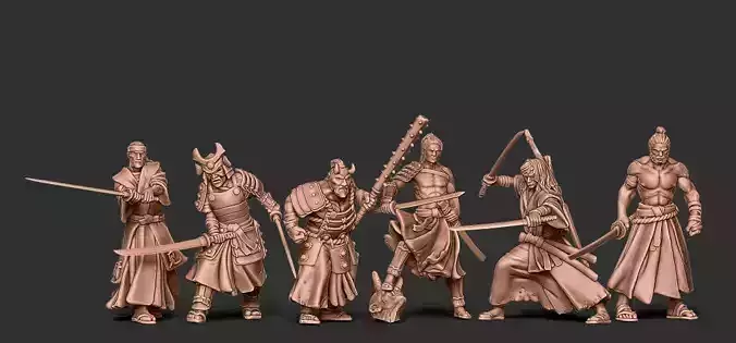 Samurai bundle - 6 miniatures 35mm scale 3D print model