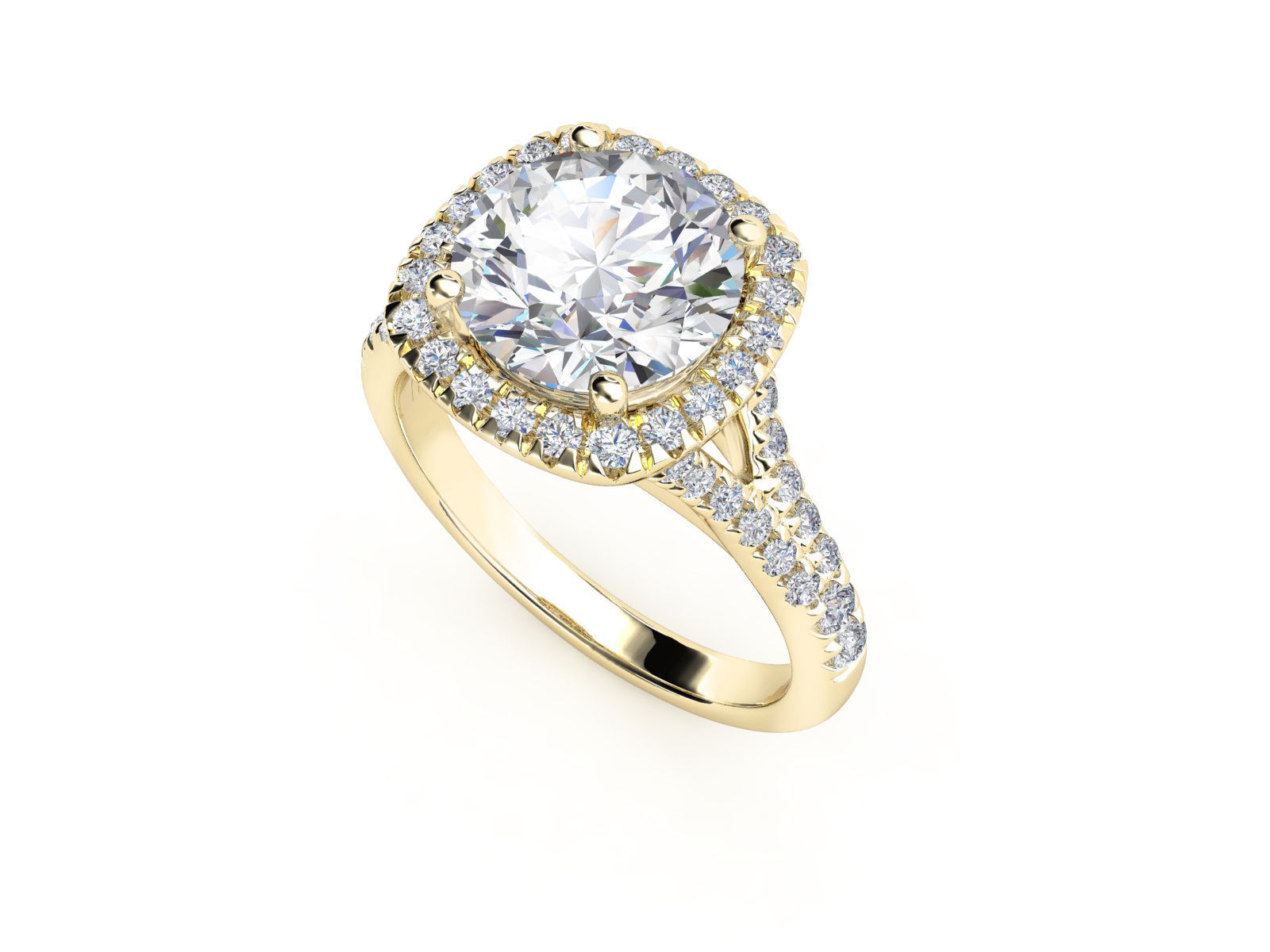 ZRP027 gold engagement ring with cushion cut center stone 3D print model_2