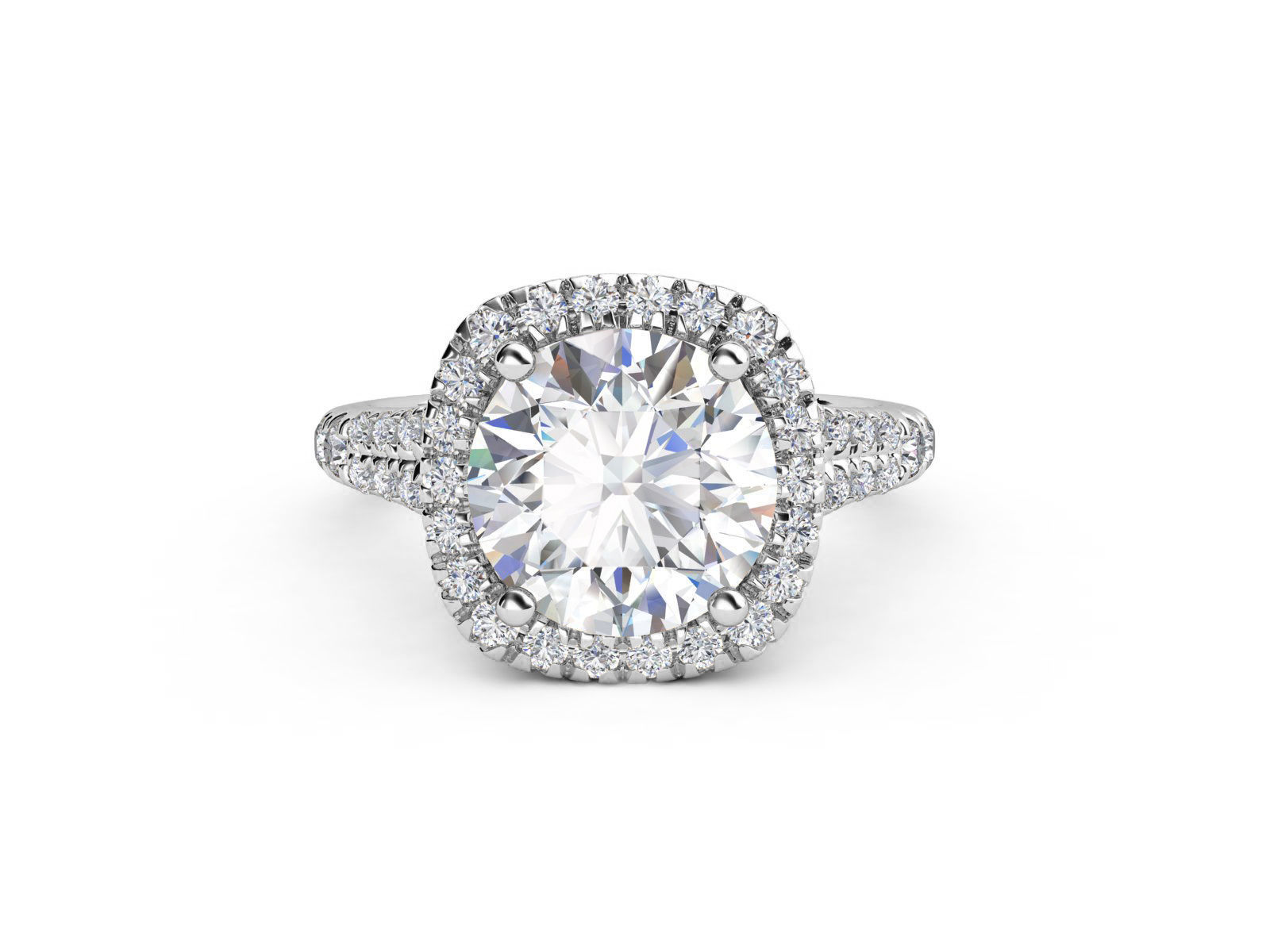 ZRP027 gold engagement ring with cushion cut center stone 3D print model_3