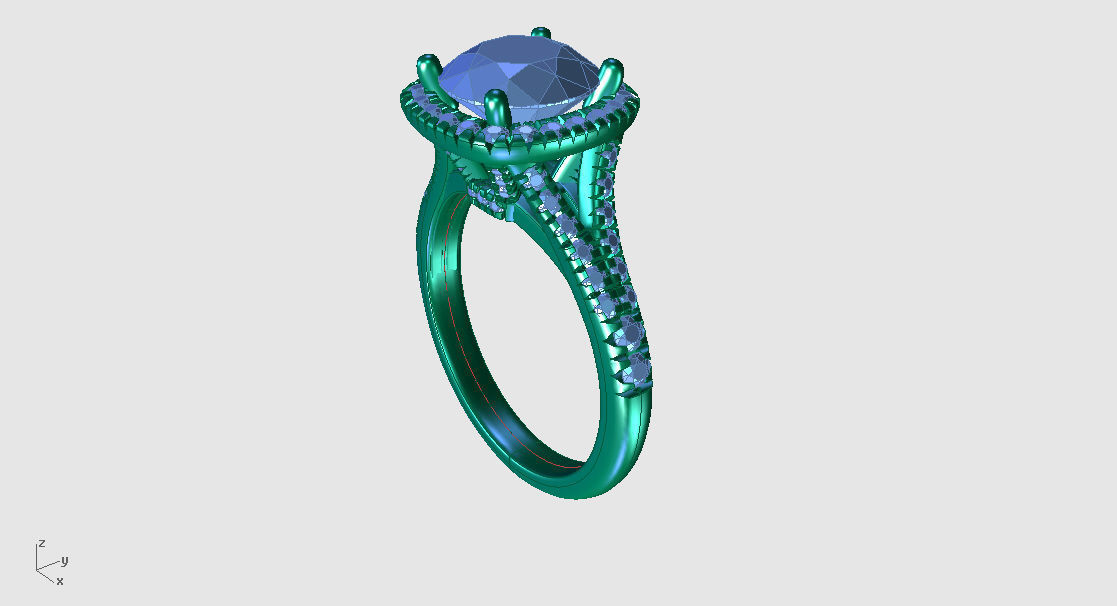 ZRP027 gold engagement ring with cushion cut center stone 3D print model_6