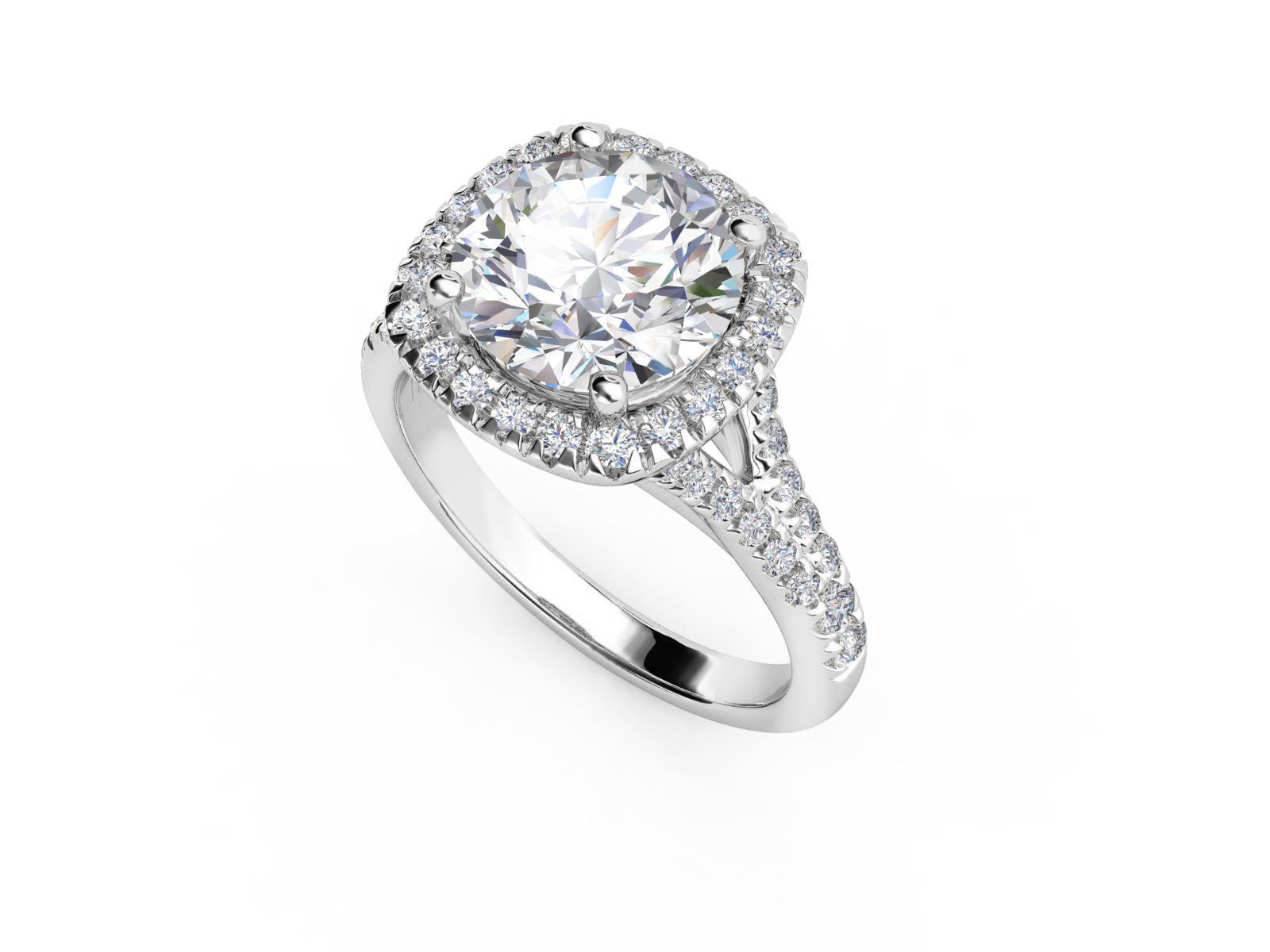 ZRP027 gold engagement ring with cushion cut center stone 3D print model_1