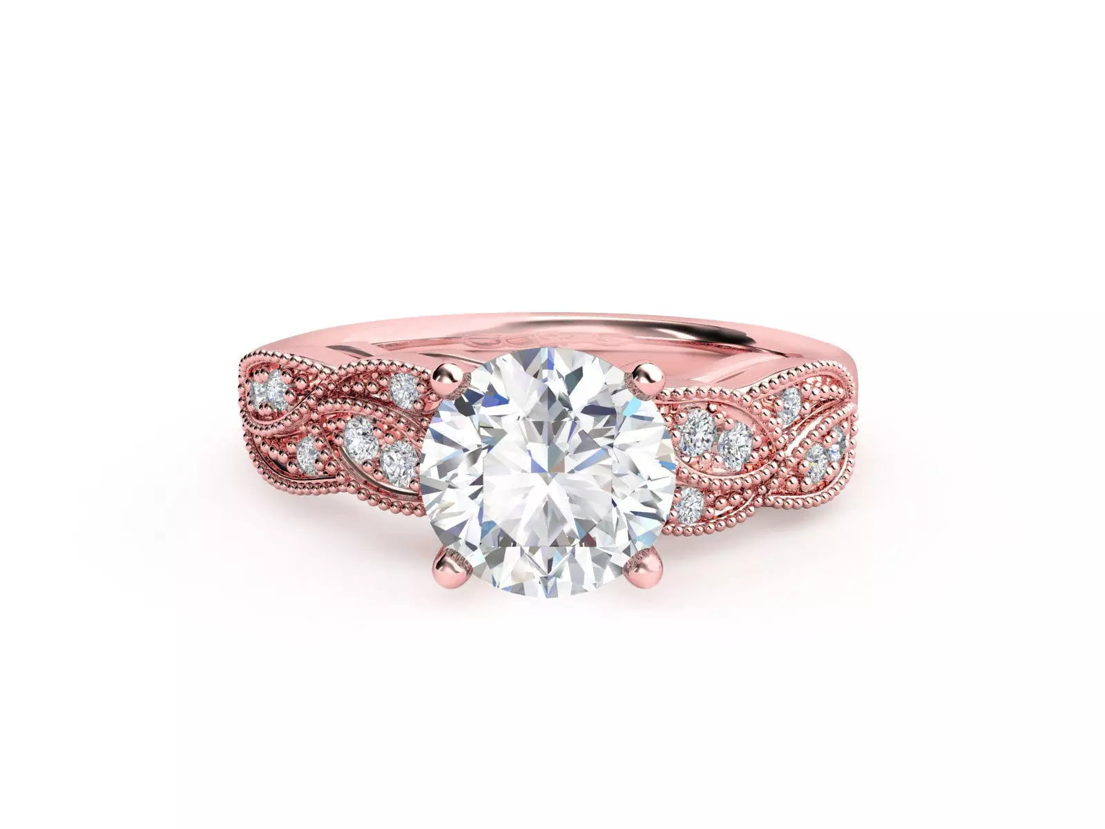 ZRP037 rose gold engagement ring with oval cut diamond 3D print model