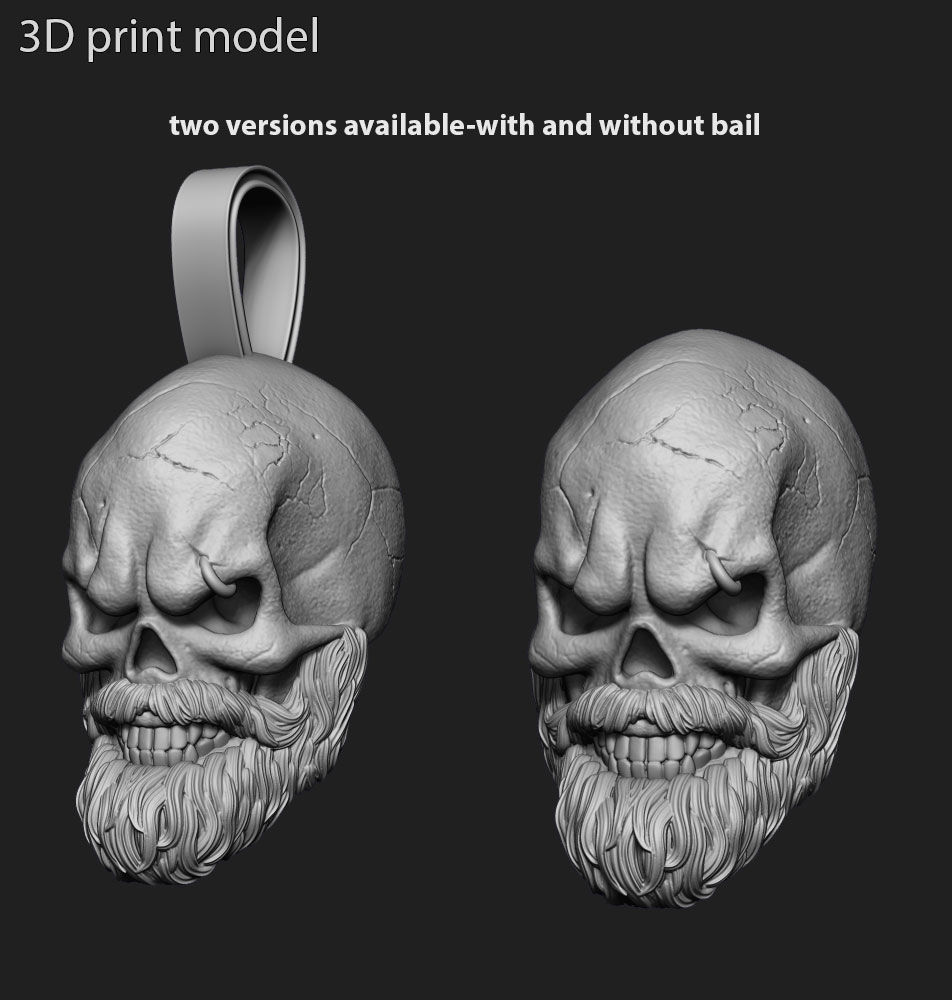 Skull Pendant jewelry Bearded vol3 3D print model_7