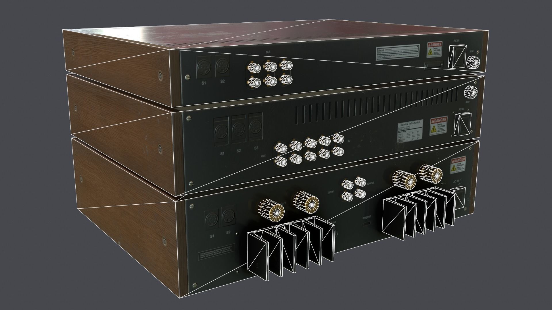 Audio HIFI amplifier tuner corrector Low-poly 3D model_12