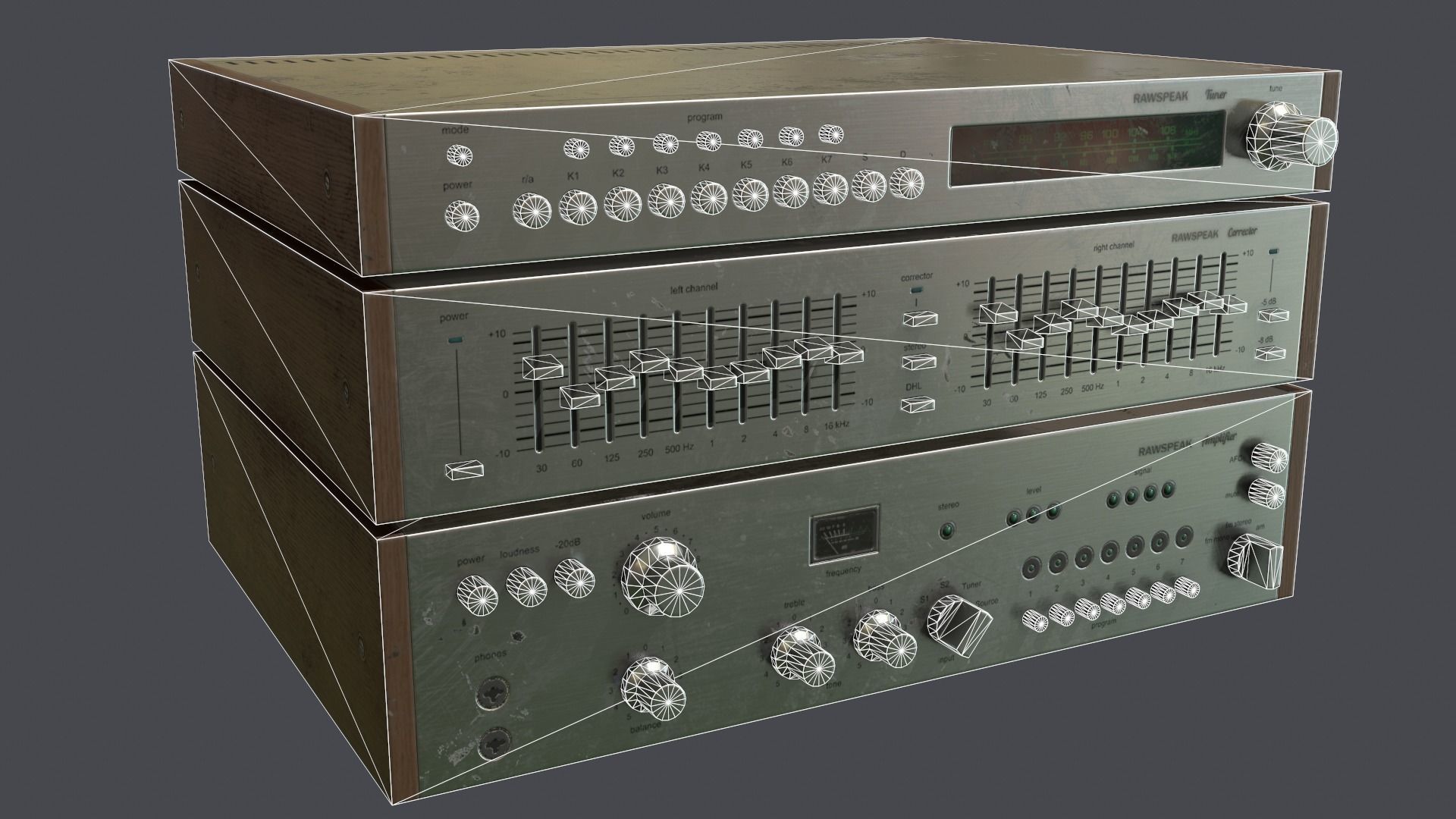 Audio HIFI amplifier tuner corrector Low-poly 3D model_11