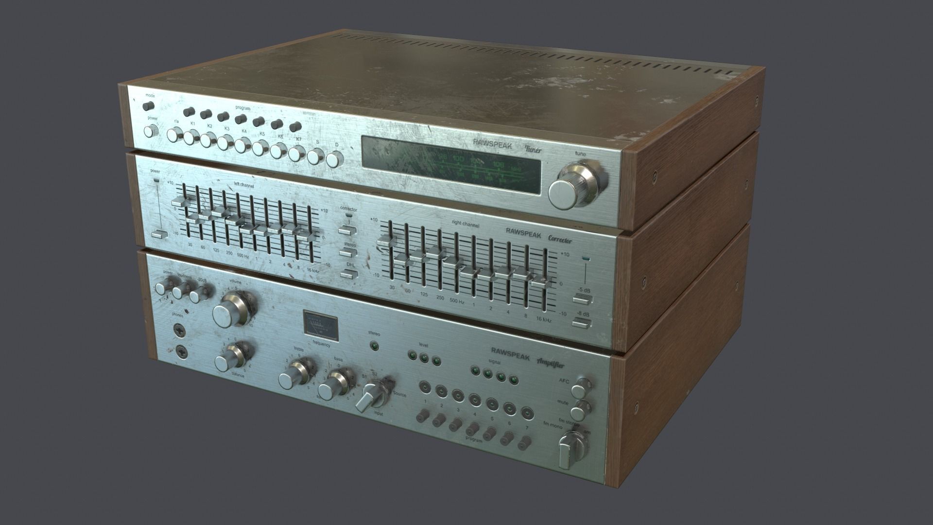 Audio HIFI amplifier tuner corrector Low-poly 3D model_2