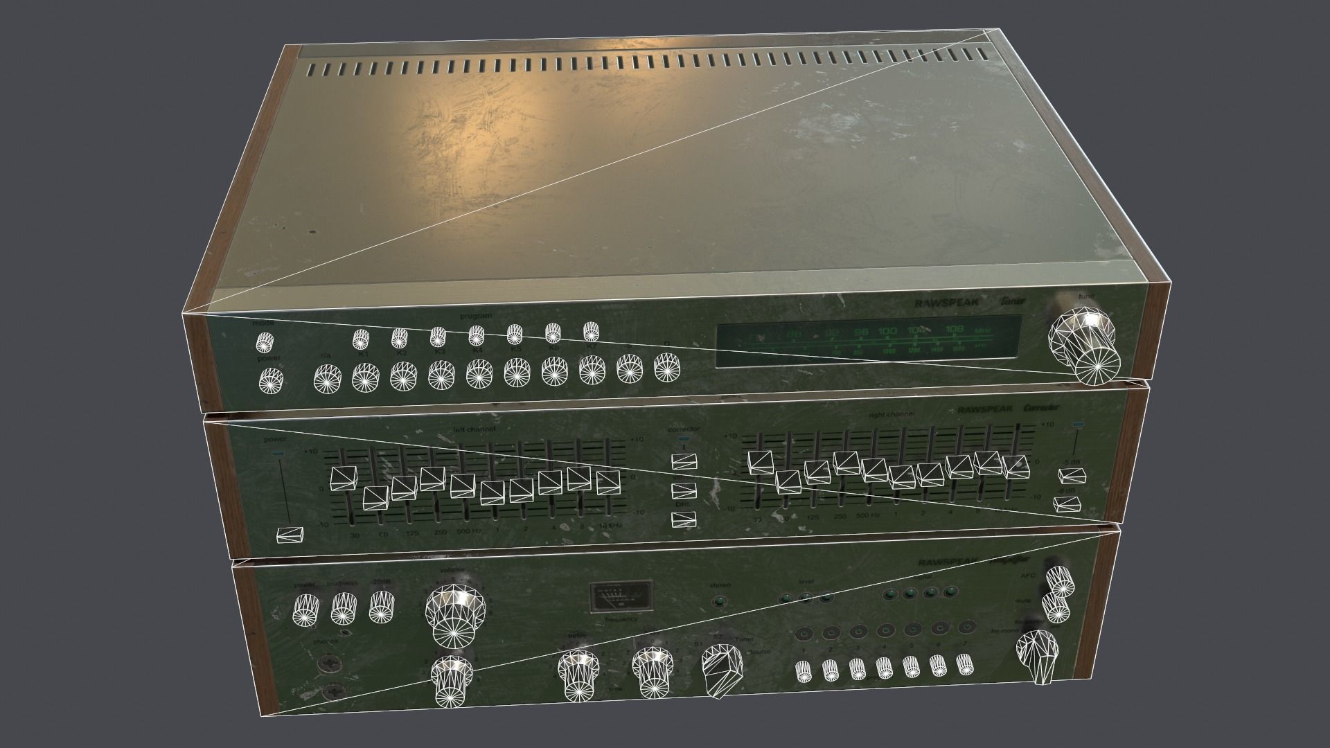 Audio HIFI amplifier tuner corrector Low-poly 3D model_9