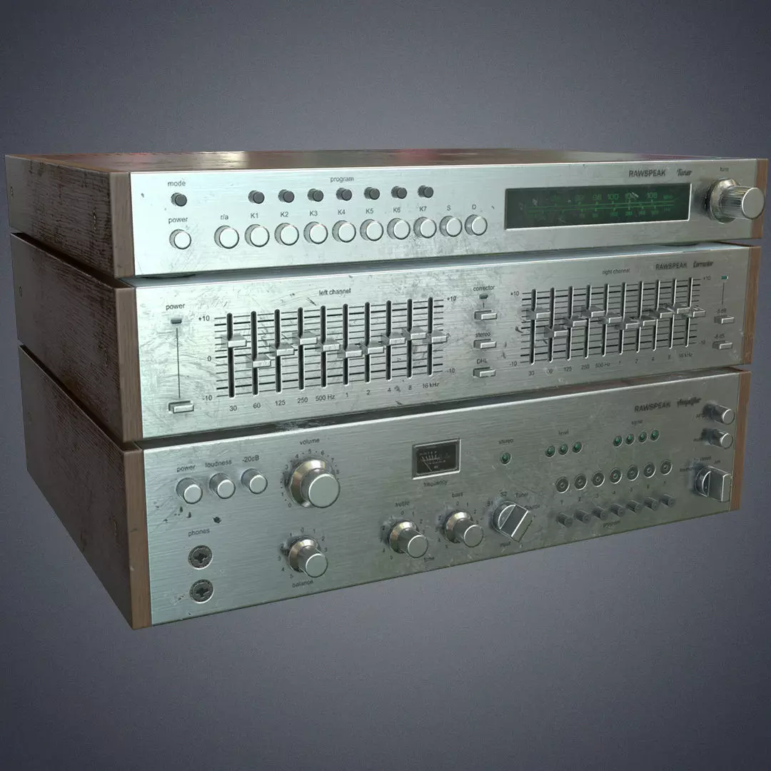 Audio HIFI amplifier tuner corrector Low-poly 3D model_0