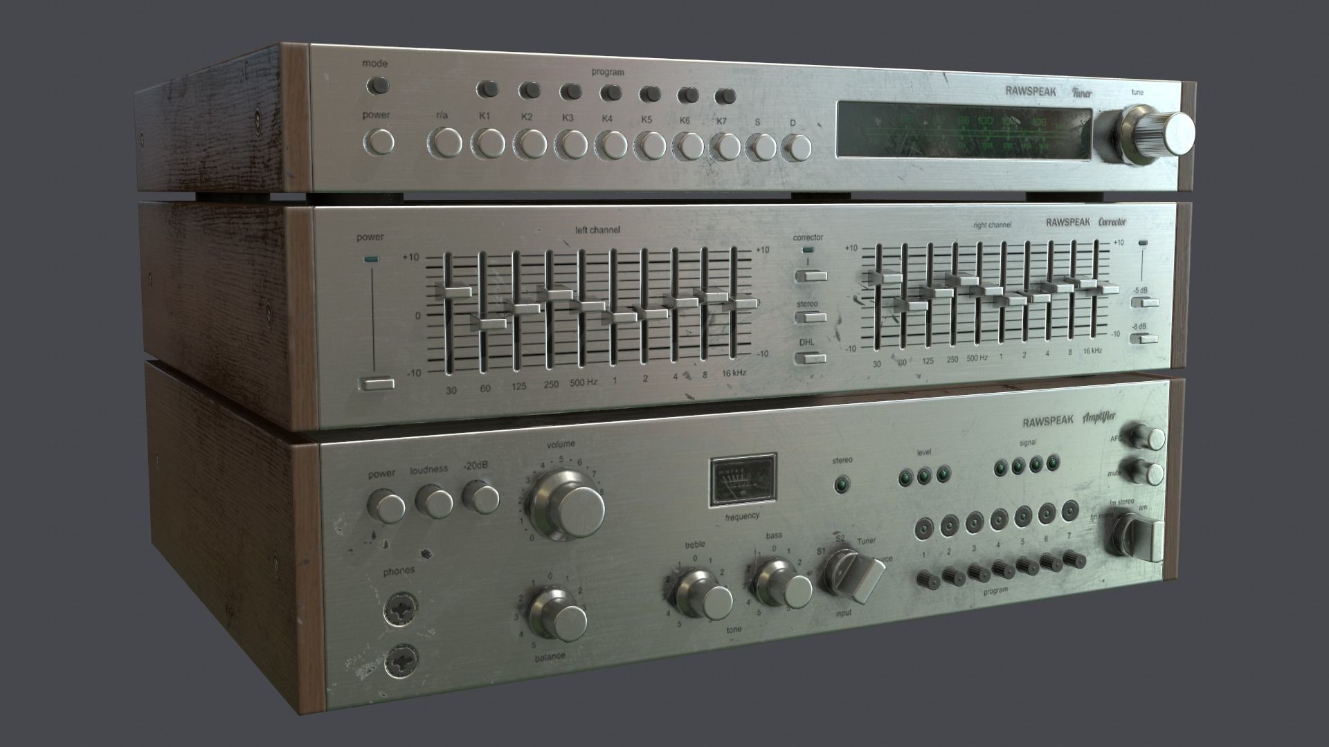 Audio HIFI amplifier tuner corrector Low-poly 3D model_1