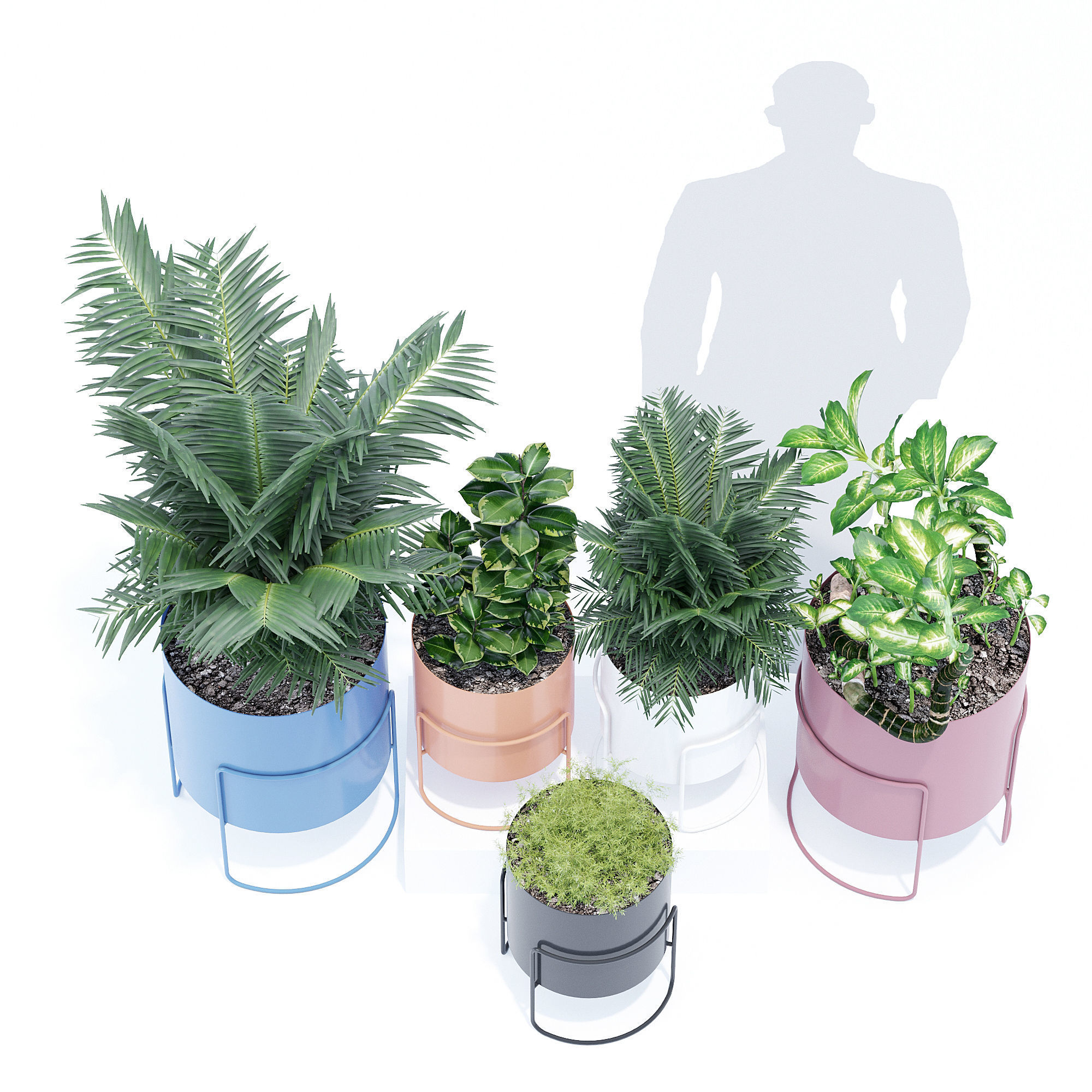 Chubby four planters 3D model_3