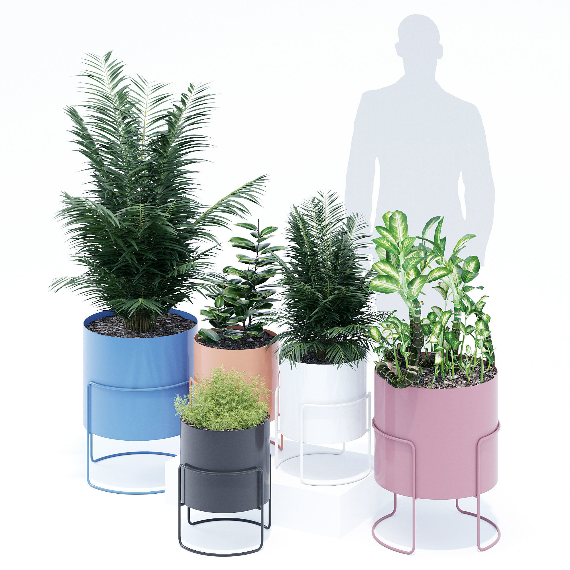 Chubby four planters 3D model_2