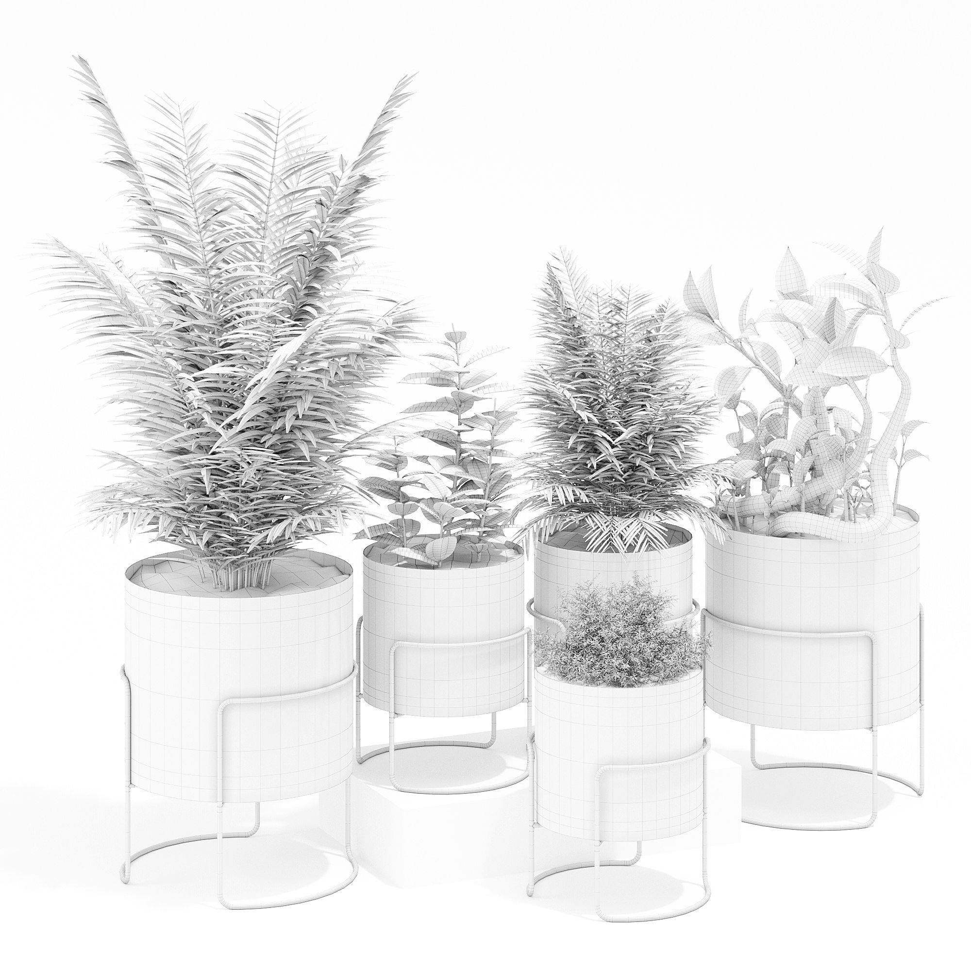 Chubby four planters 3D model_6