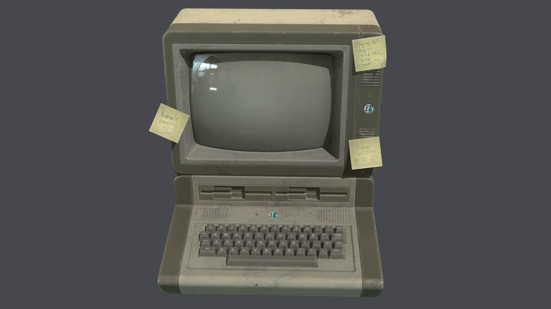 Computer retro Low-poly 3D model_7
