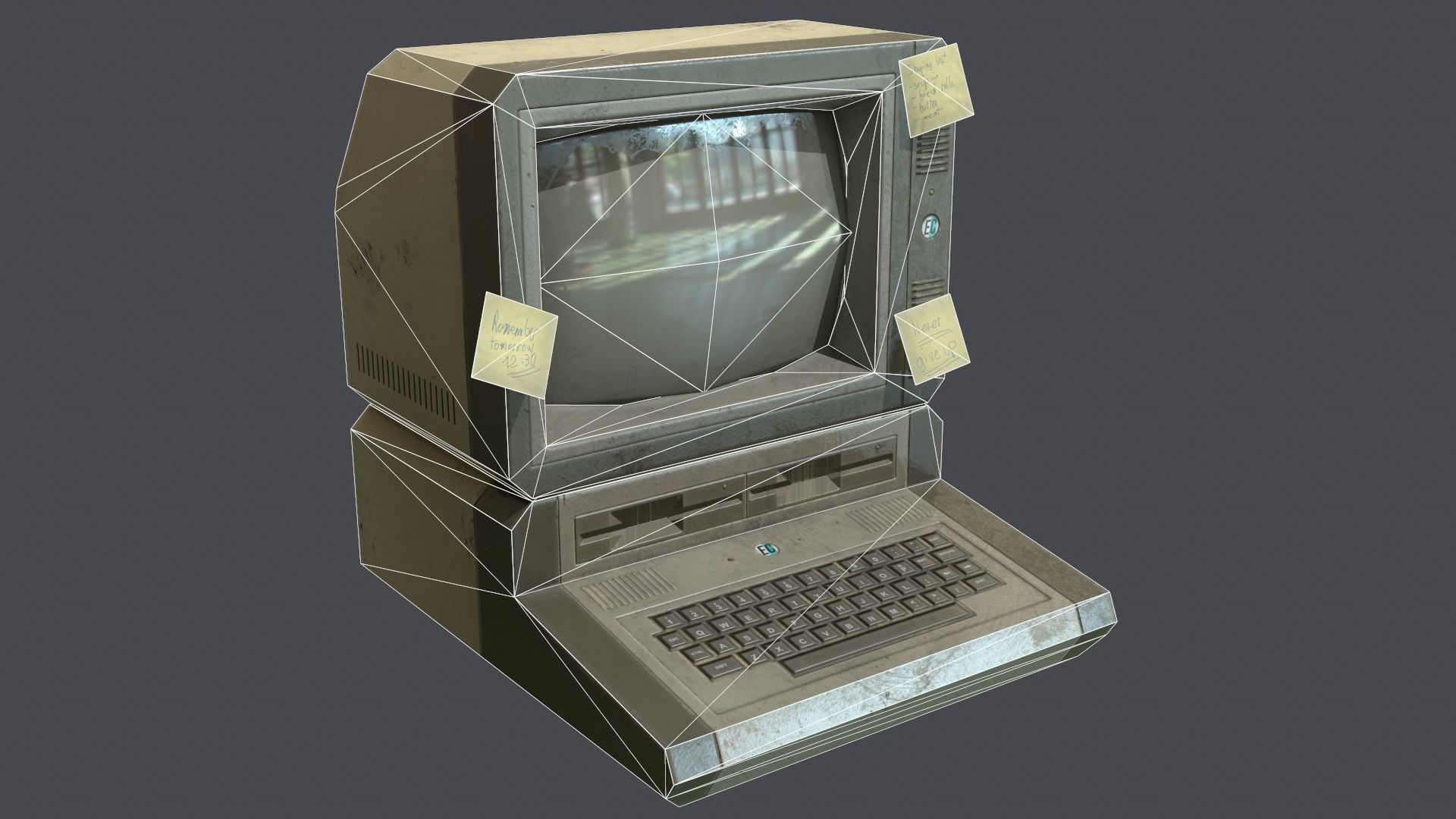 Computer retro Low-poly 3D model_13