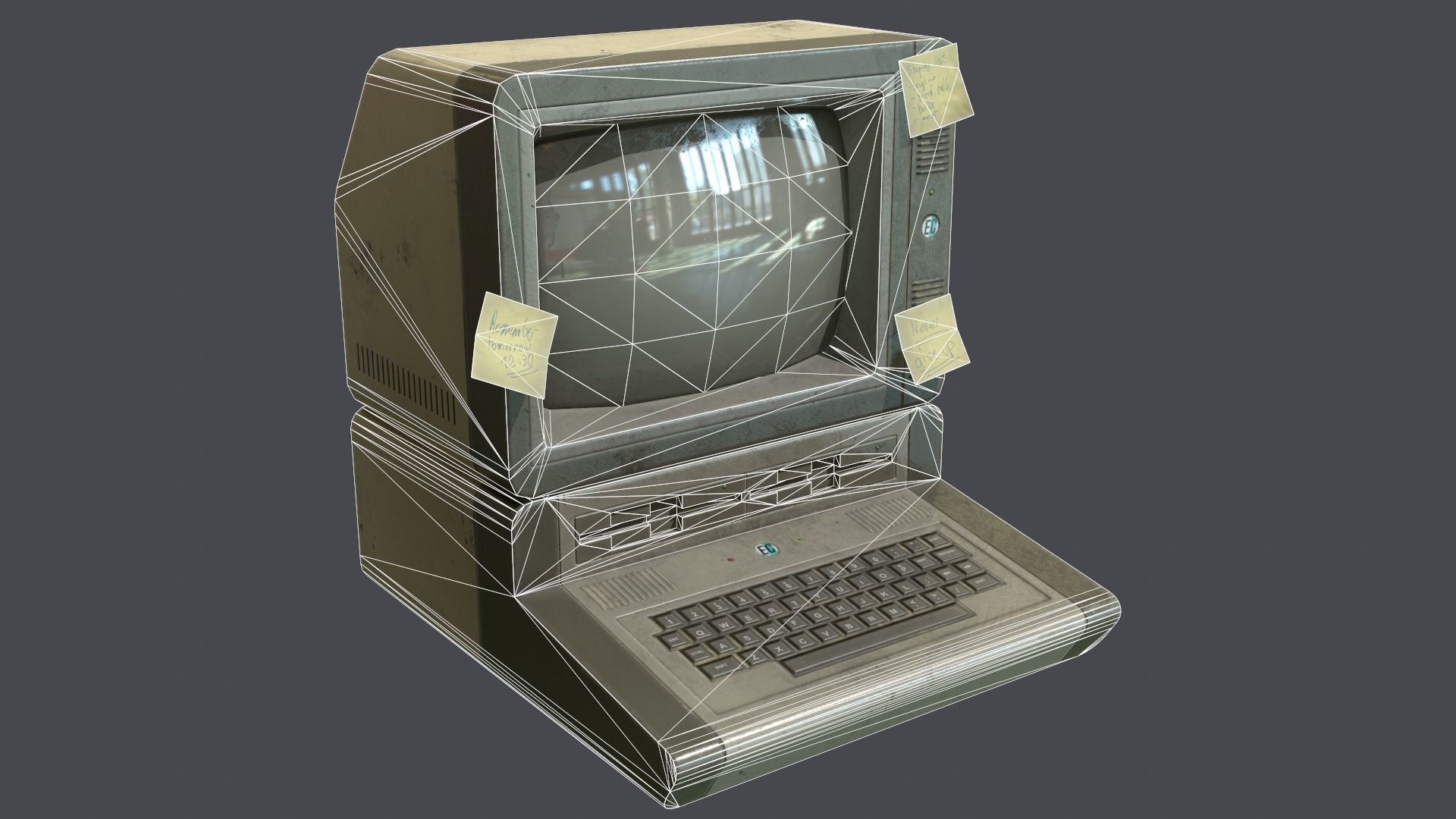 Computer retro Low-poly 3D model_12