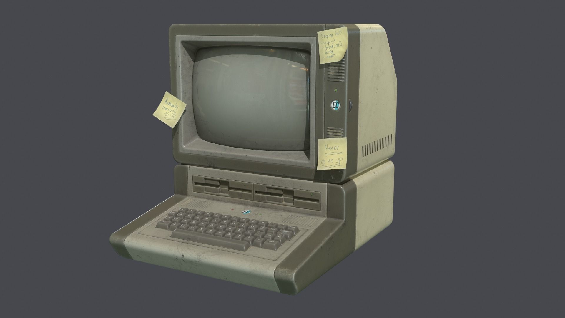 Computer retro Low-poly 3D model_1