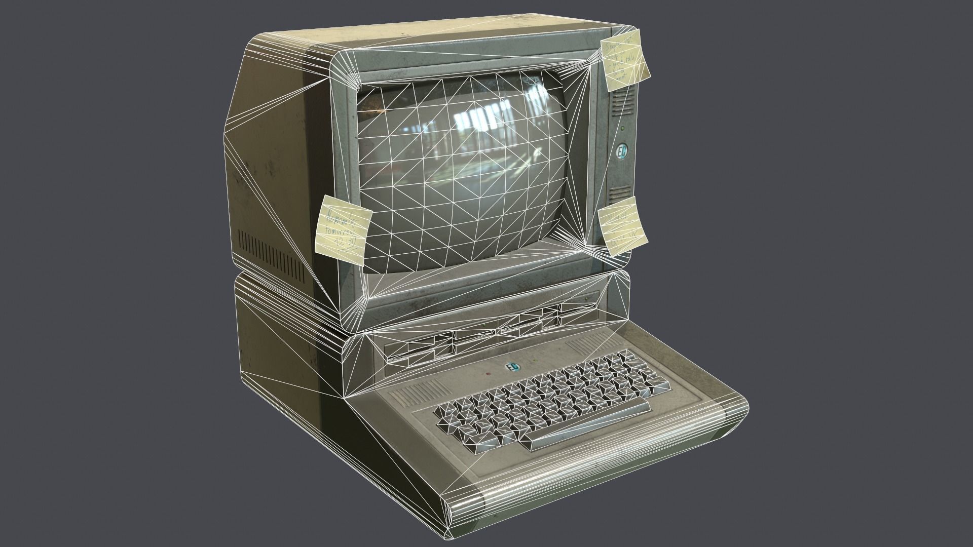 Computer retro Low-poly 3D model_11
