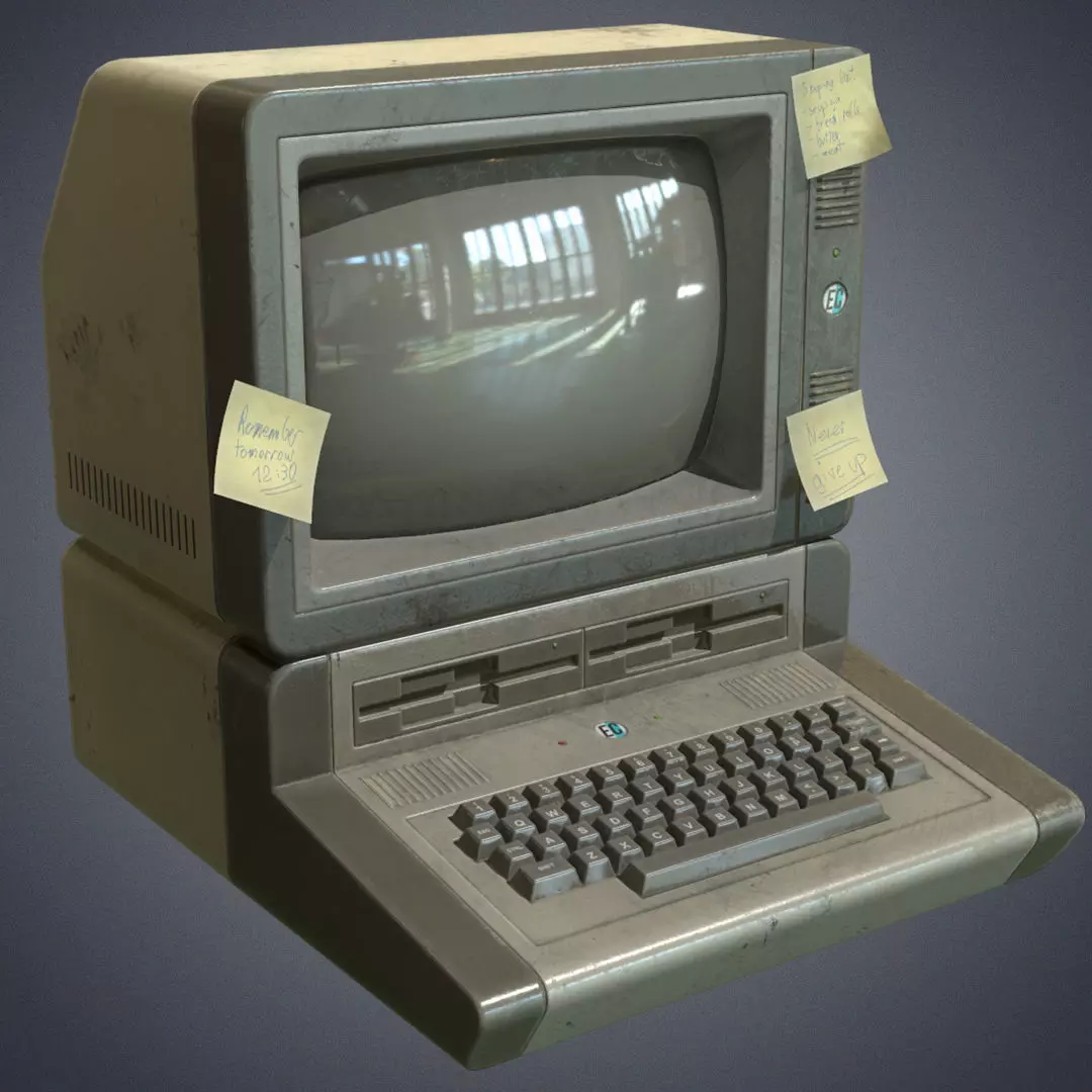 Computer retro Low-poly 3D model_0