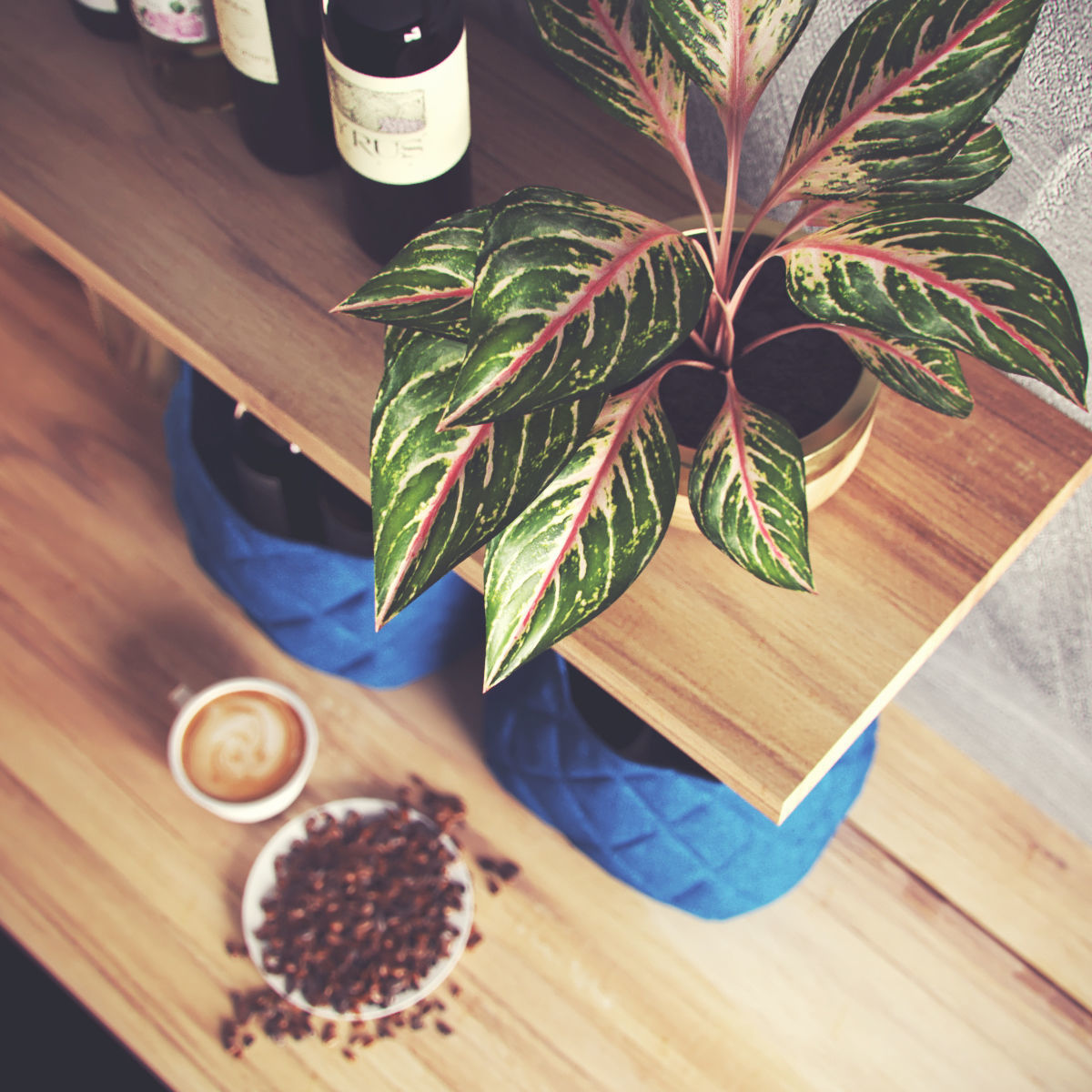 kitchen set shelf with baskets and wine bottles 3D model_3