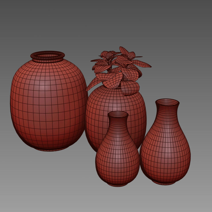 rustic pot set 3D model_5
