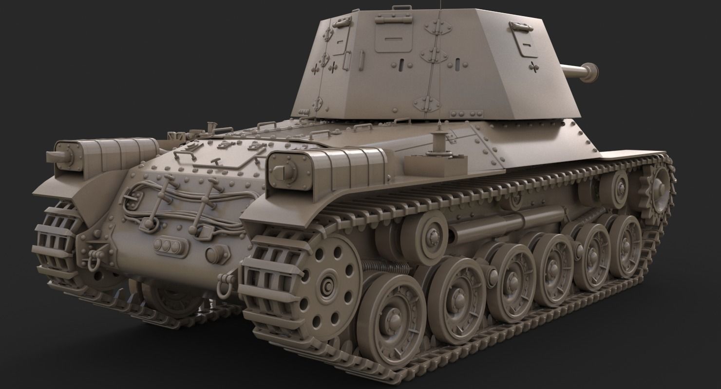 Tank Type 3 Ho Ni III Japan Clay Vray 3D model_11