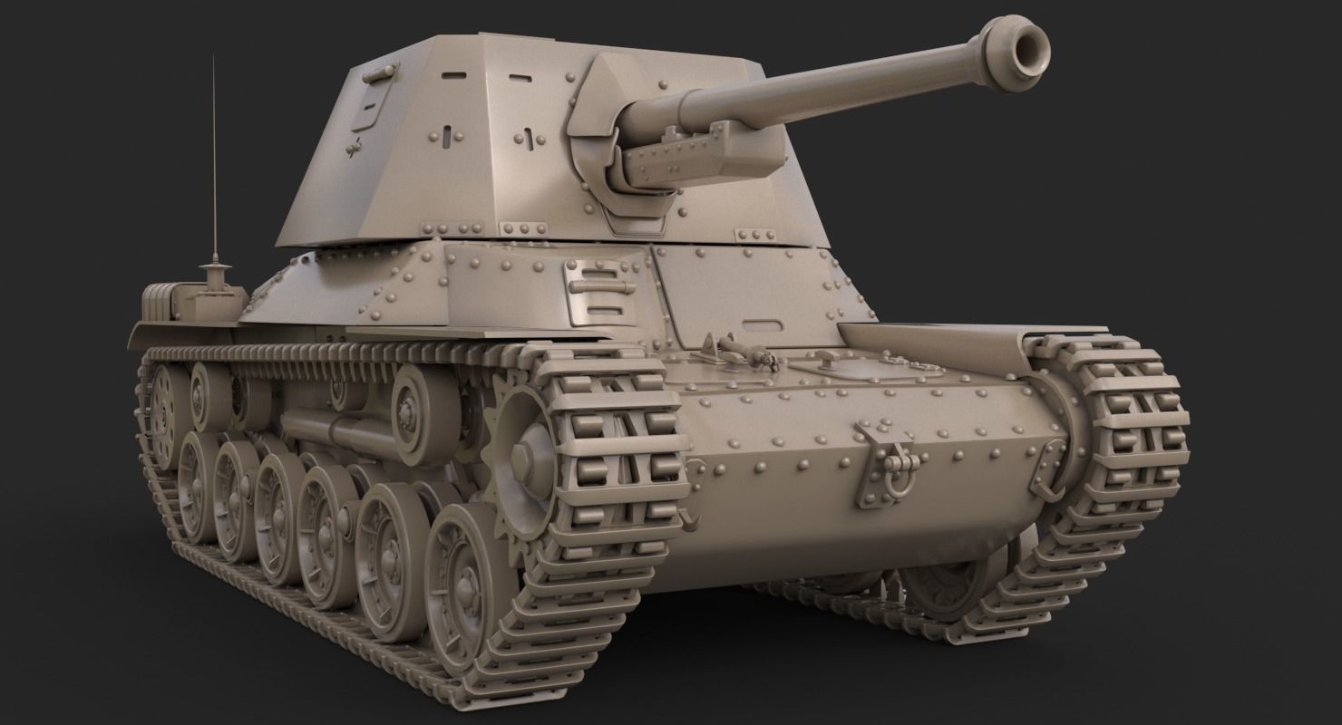 Tank Type 3 Ho Ni III Japan Clay Vray 3D model_14
