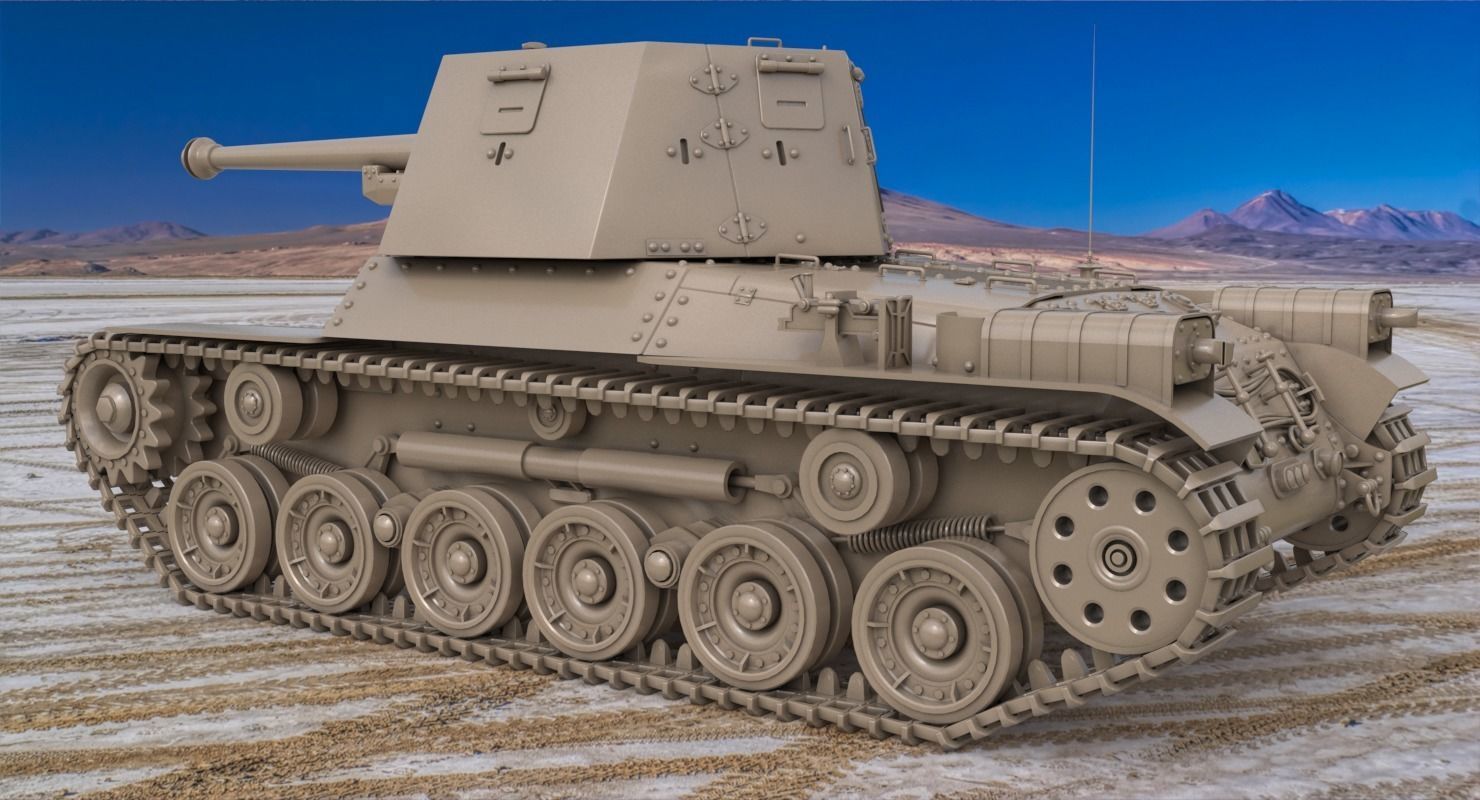 Tank Type 3 Ho Ni III Japan Clay Vray 3D model_4