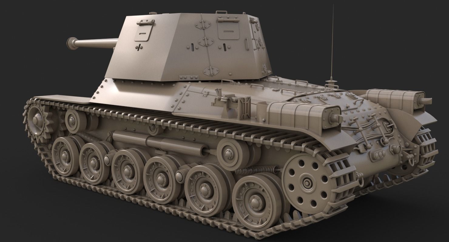 Tank Type 3 Ho Ni III Japan Clay Vray 3D model_8