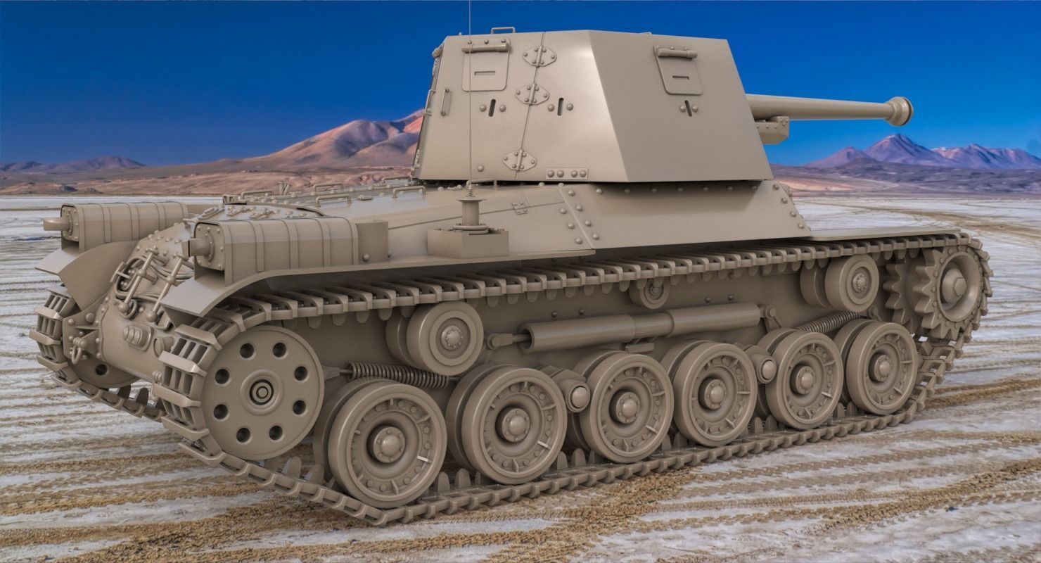 Tank Type 3 Ho Ni III Japan Clay Vray 3D model_3