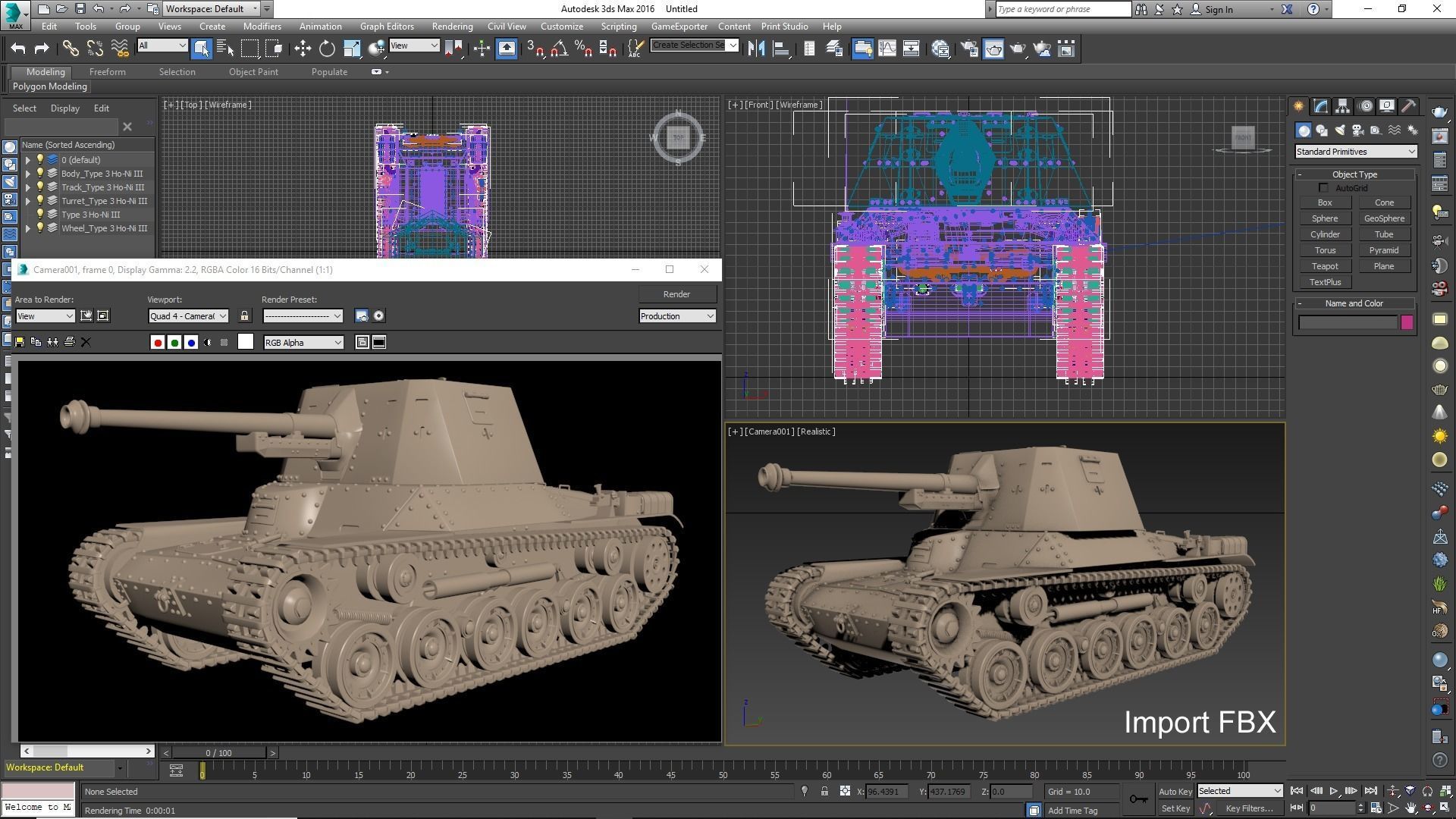 Tank Type 3 Ho Ni III Japan Clay Vray 3D model_27